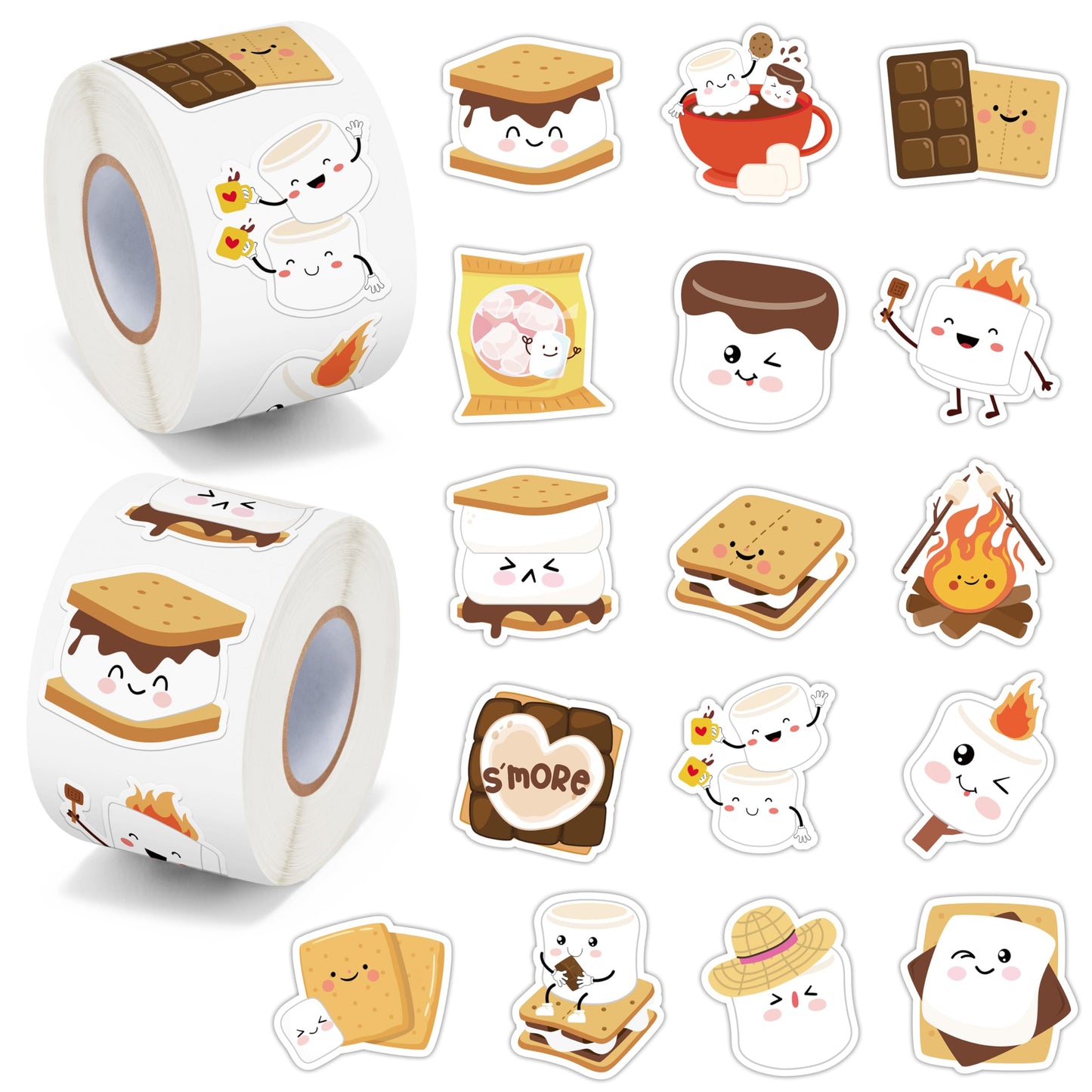 BeYumi Cute Marshmallow Sticker Roll – 1000 Pcs Waterproof Vinyl Decals for Gifts, Parties, Laptops & More