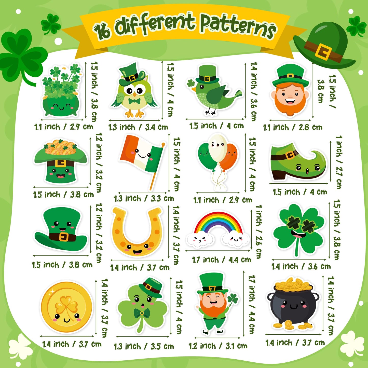 BeYumi Cute Shamrock Sticker Roll – 1000 Pcs St. Patrick's Day Waterproof Vinyl Stickers (2 Rolls)