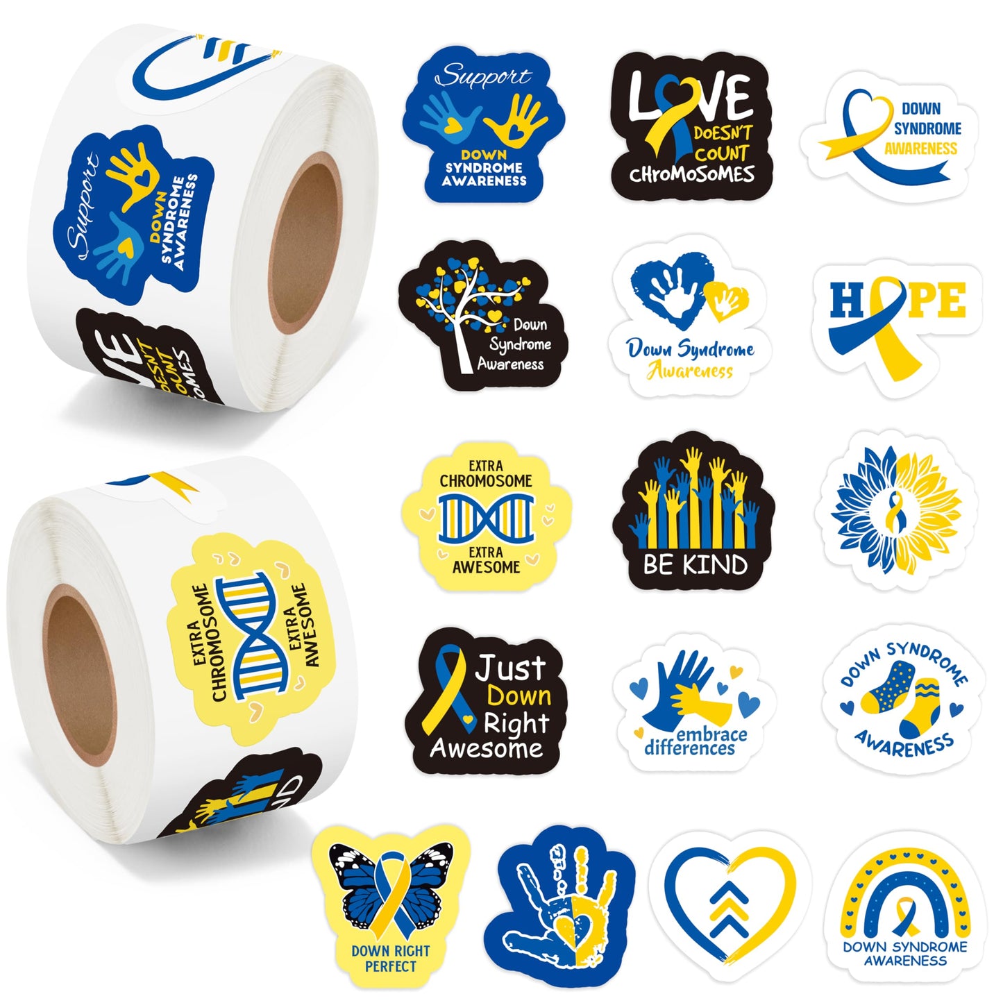 BeYumi Down Syndrome Awareness Sticker - 1000 Pcs (2 Rolls) Waterproof Vinyl