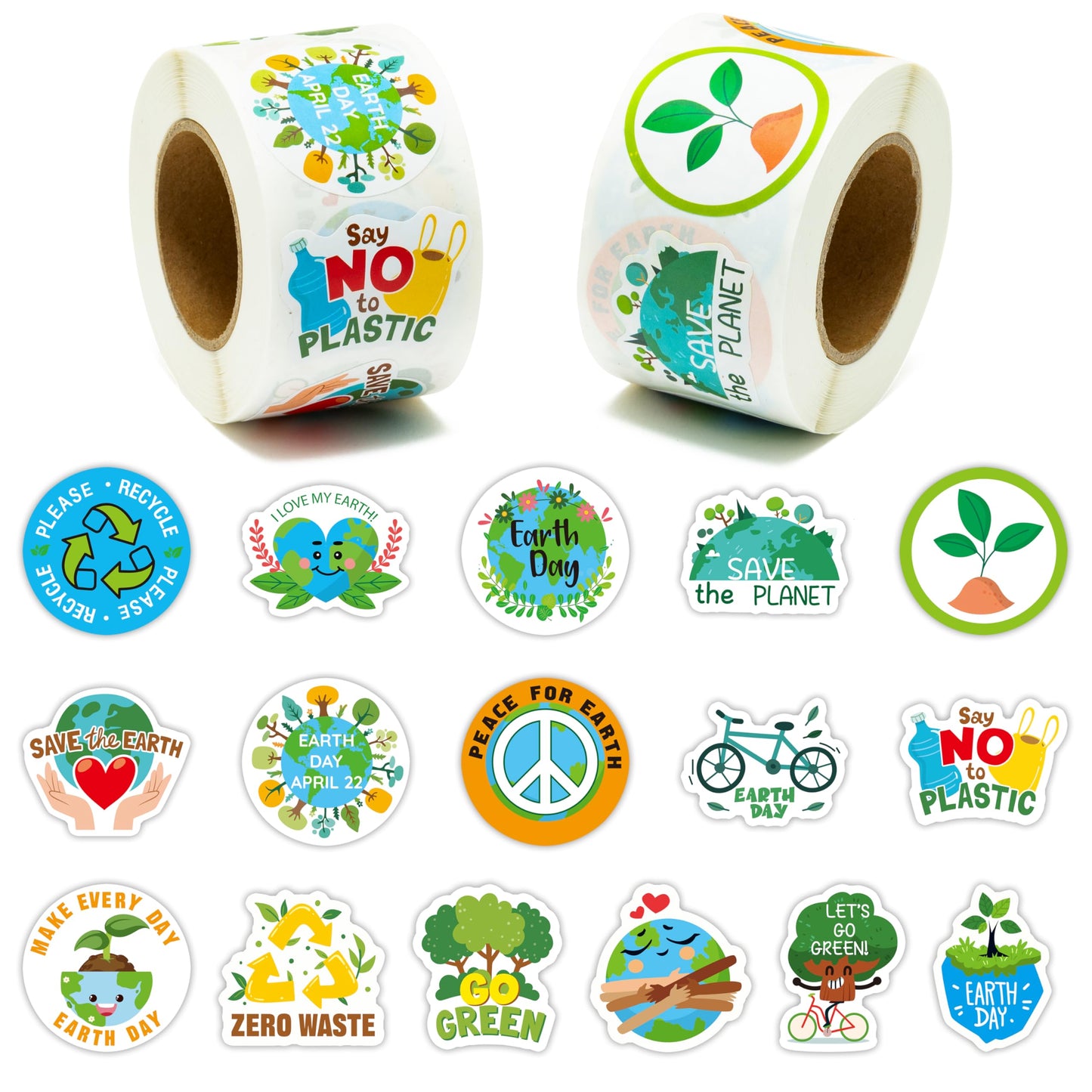 BeYumi Earth Day Roll Stickers – 1000 Waterproof Eco Decals in 2 Rolls