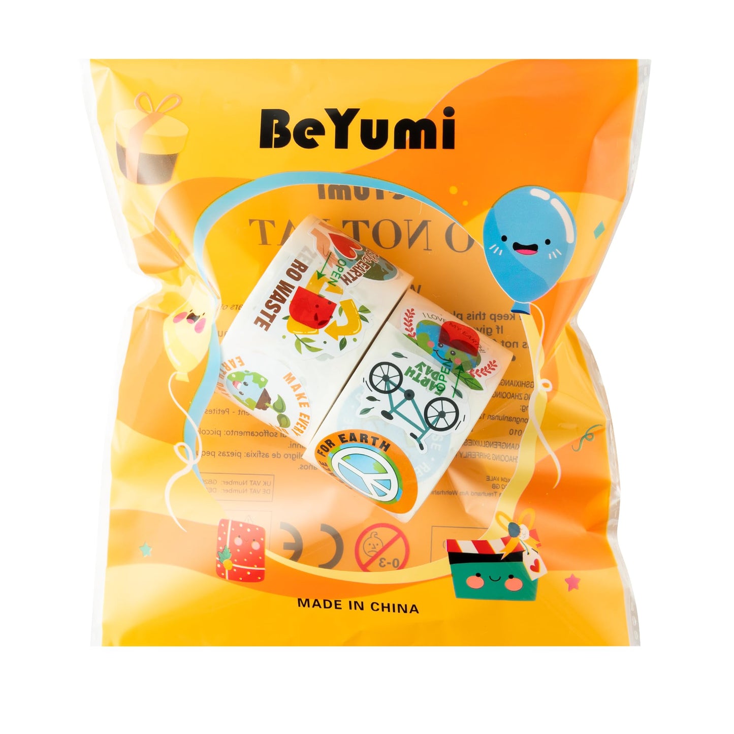 BeYumi Earth Day Roll Stickers – 1000 Waterproof Eco Decals in 2 Rolls