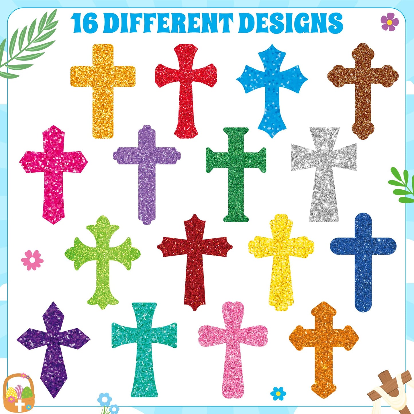 BeYumi Easter Laser Cross Sticker – 1000 Pcs, 2 Rolls, Holographic Glitter Religious Decals