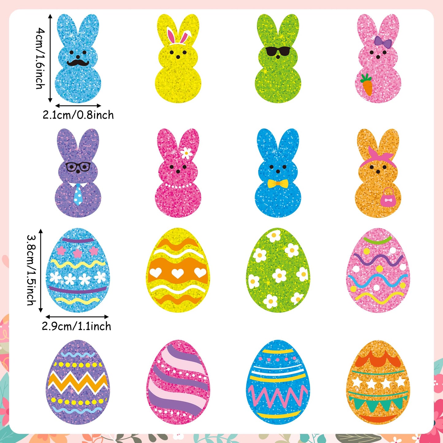 BeYumi Easter Laser Bunny Stickers – 1000 Pcs Holographic Glitter Rolls for Decor & Gifts