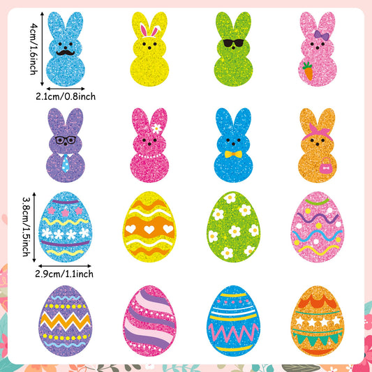 BeYumi Easter Laser Bunny Stickers – 1000 Pcs Holographic Glitter Rolls for Decor & Gifts