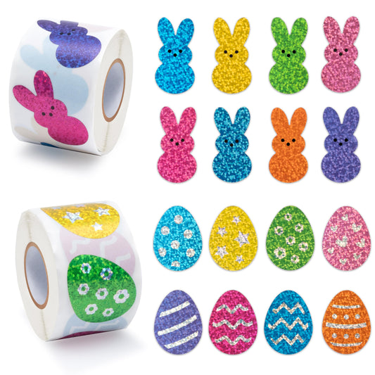 BeYumi Easter Laser Bunny Stickers – 1000 Pcs on 2 Glittery Rolls