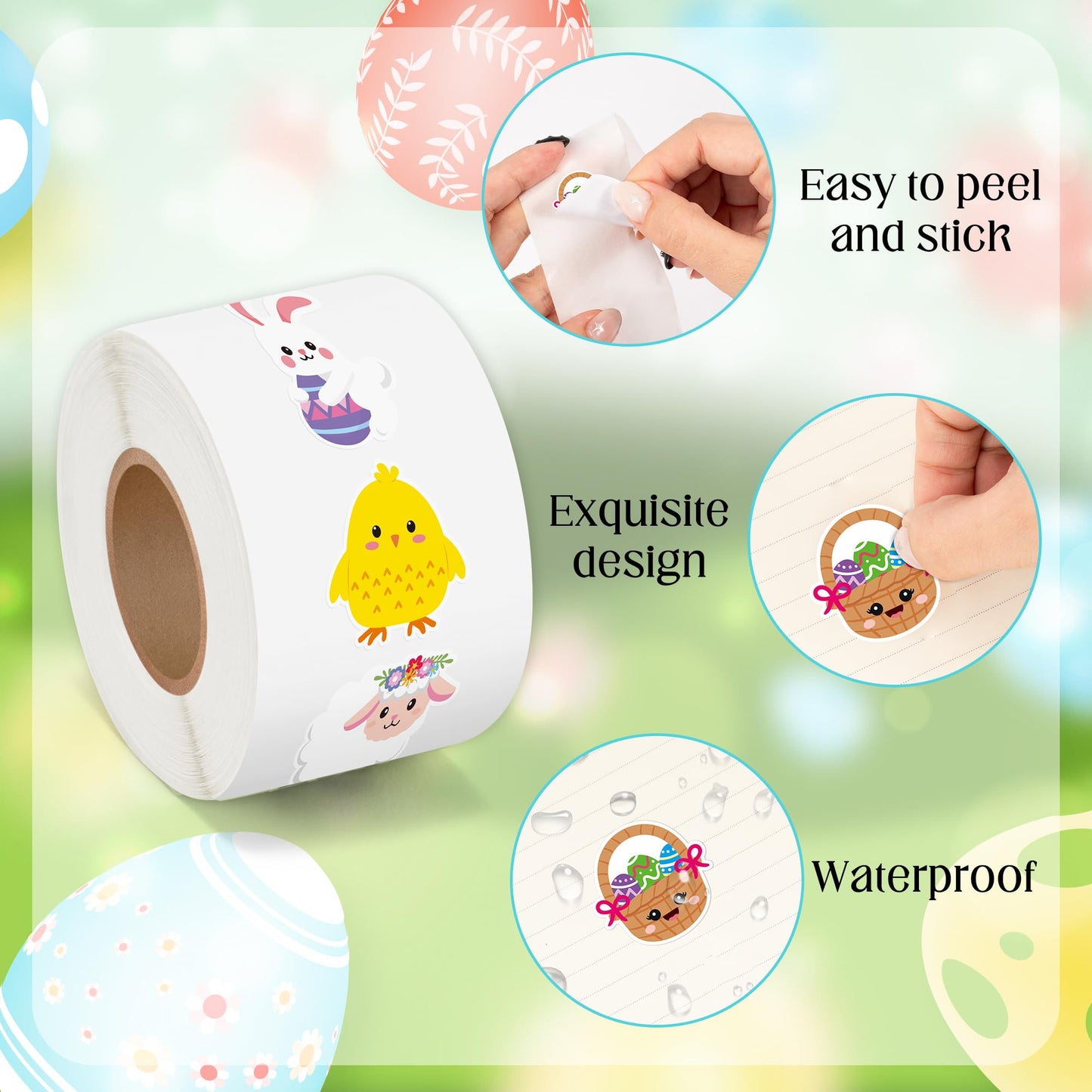 BeYumi Cute Easter Sticker Roll – 1000 Pcs in 2 Rolls | Waterproof Vinyl for Crafts & Gifts