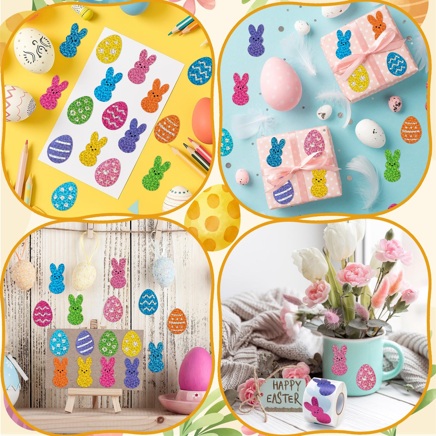 BeYumi Easter Laser Bunny Stickers – 1000 Pcs on 2 Glittery Rolls