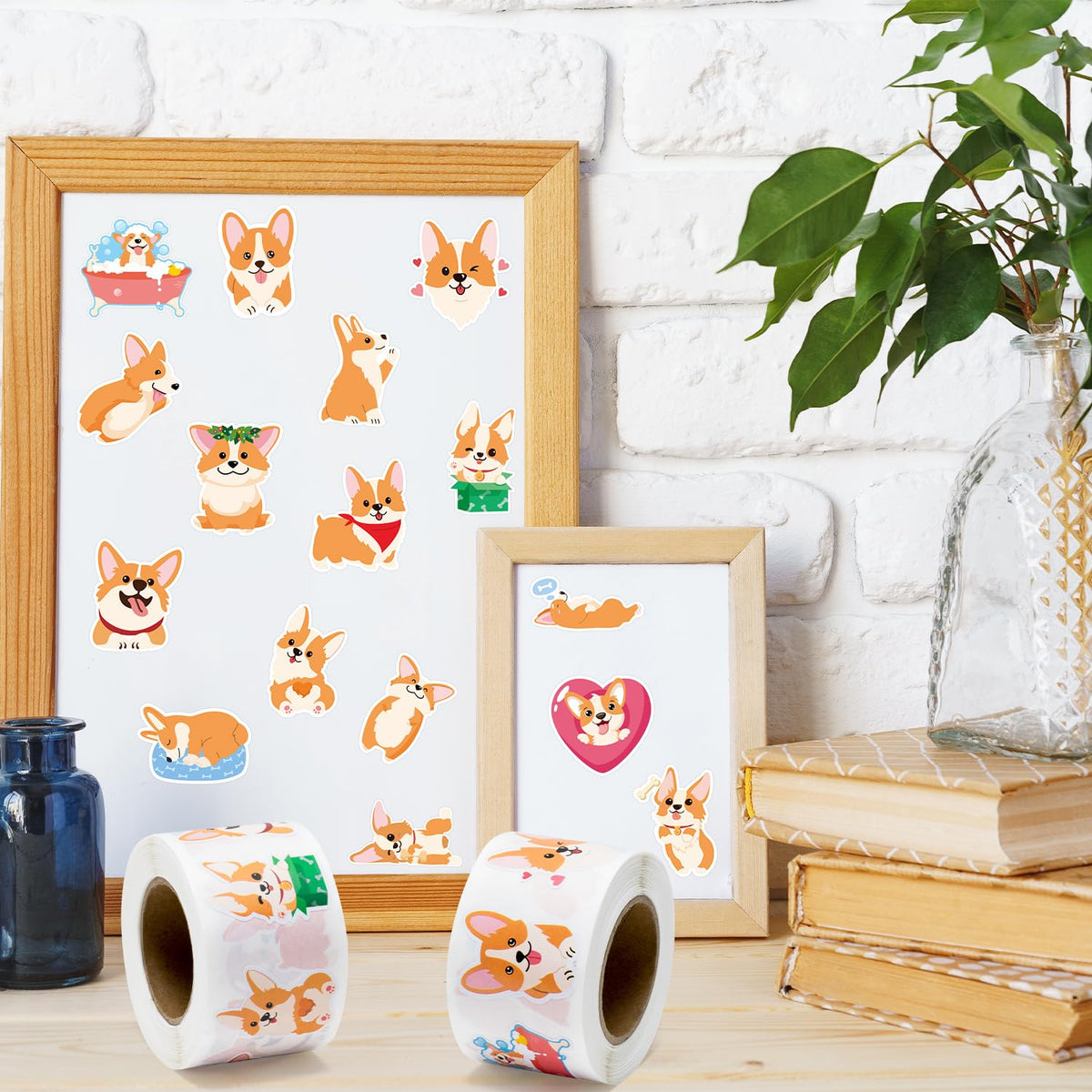 BeYumi Cute Corgi Roll Stickers – 1000 Pcs in 2 Rolls Waterproof Vinyl