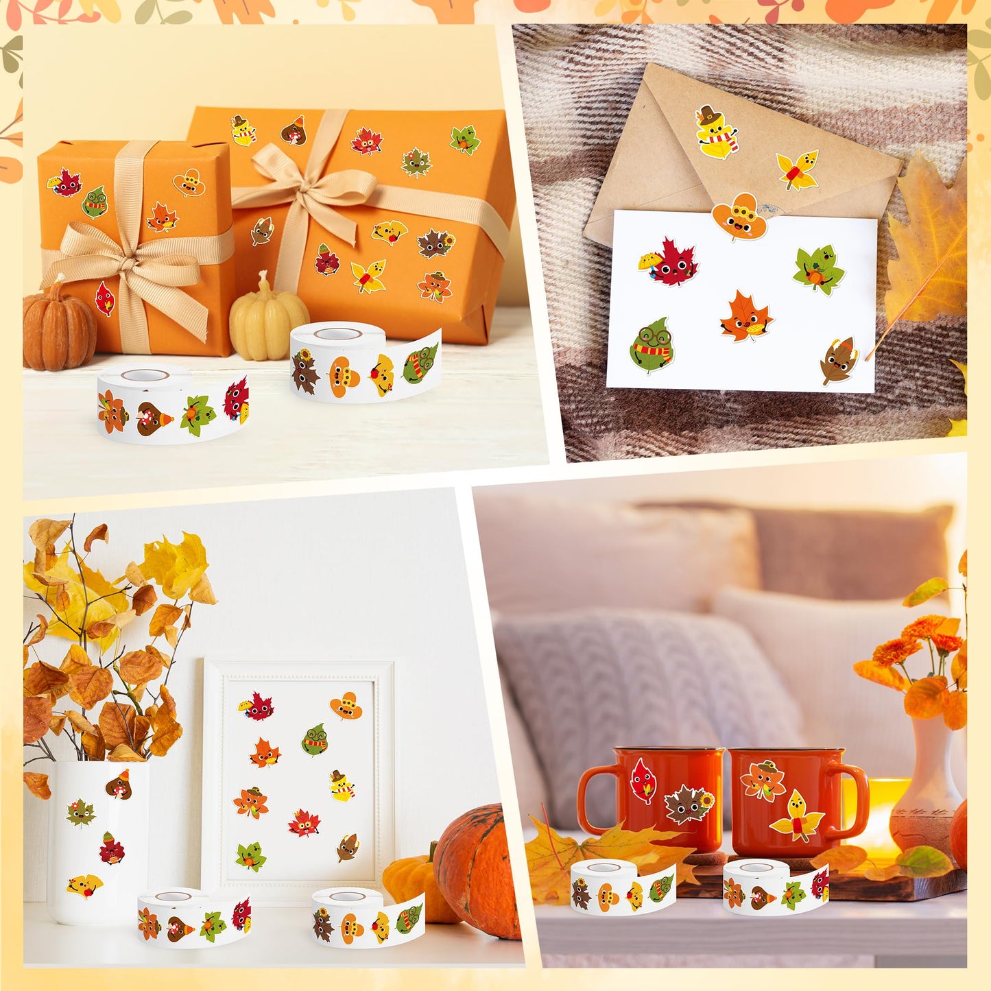 BeYumi Fall Maple Leaves Sticker – 1000 Pcs on 2 Rolls for Autumn Decor