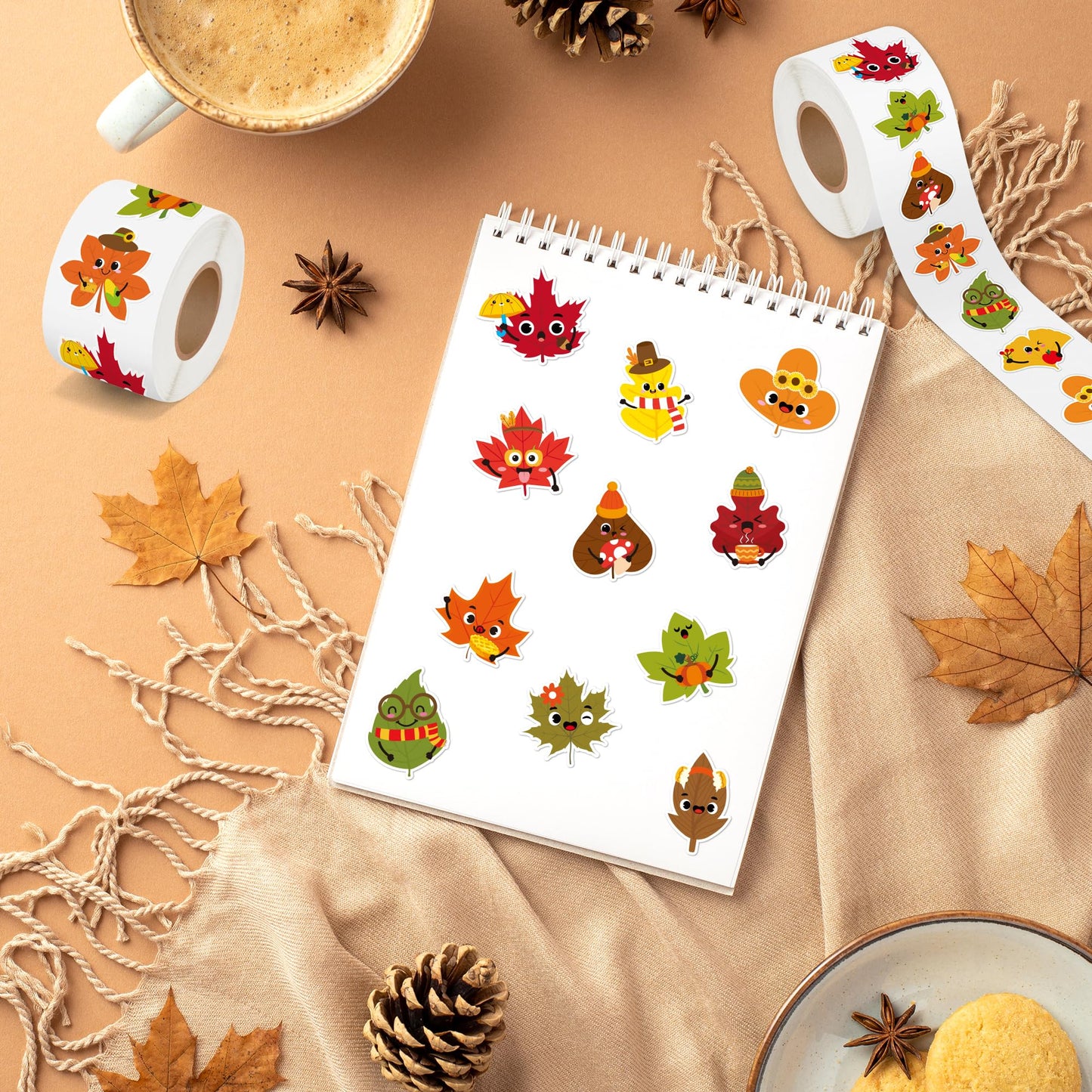BeYumi Fall Maple Leaves Sticker – 1000 Pcs on 2 Rolls for Autumn Decor
