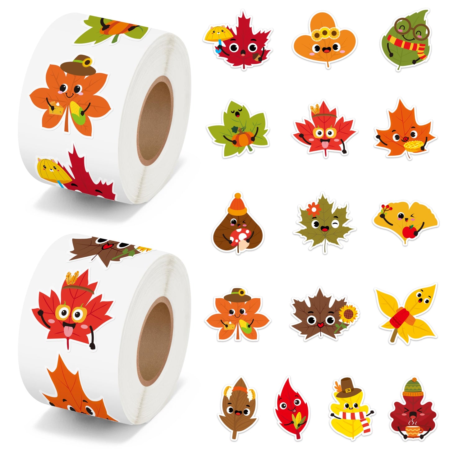 BeYumi Fall Maple Leaves Sticker – 1000 Pcs on 2 Rolls for Autumn Decor