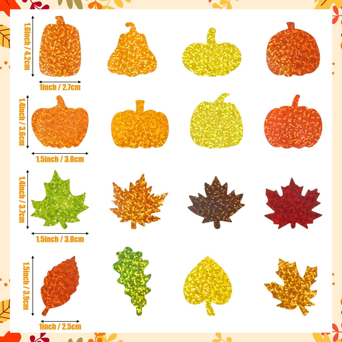 BeYumi Fall Pumpkin Leaves Sticker Set – 1000 Pcs, 2 Rolls, Holographic Autumn Decor for Kids