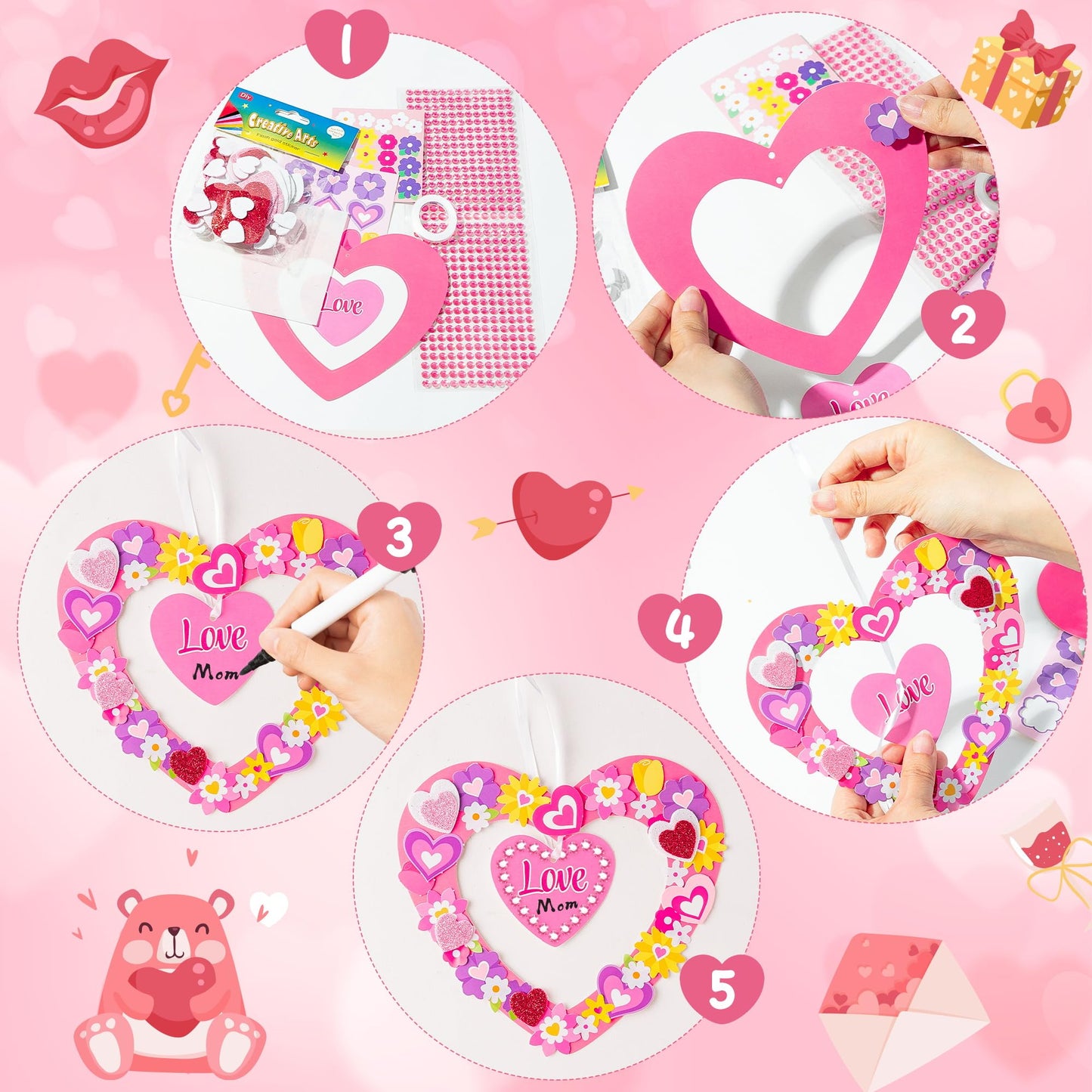 BeYumi Heart Wreath Craft Kit – 48Pcs Valentine’s DIY Decor & Gift