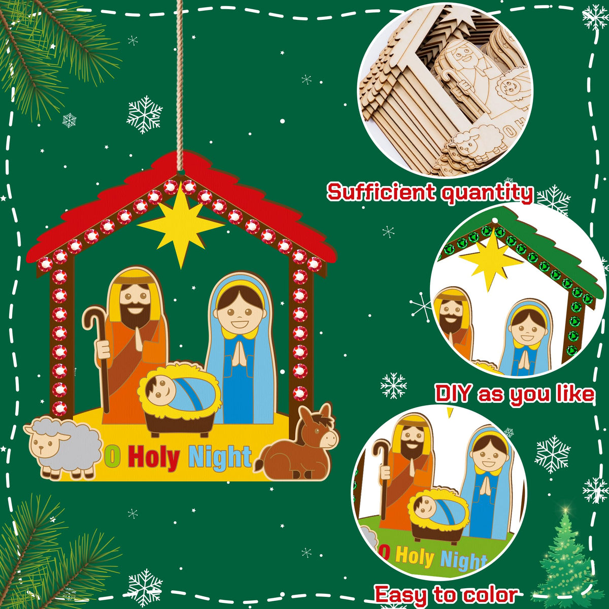 BeYumi Christmas Wooden House Craft Kit – Nativity Decor with Gem Stickers