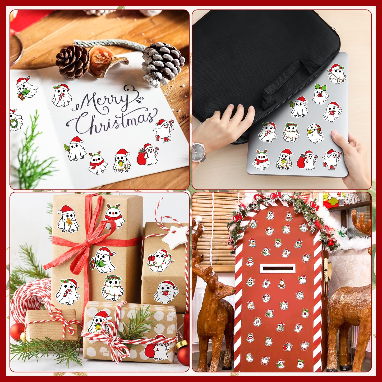 BeYumi Christmas Ghost Stickers – 1000Pcs Santa Hat Kawaii Vinyl Decals