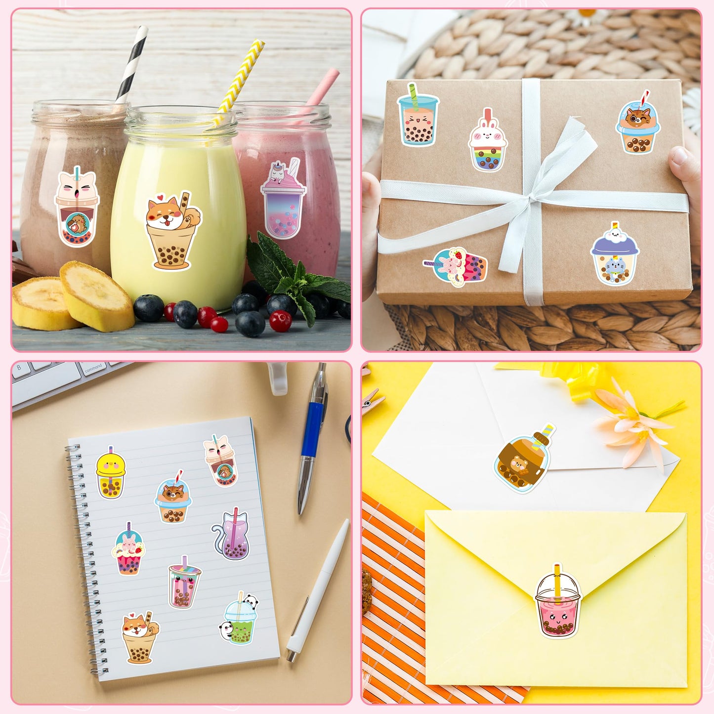 BeYumi Bubble Tea Sticker Roll – 1000 Pcs in 2 Rolls, Waterproof Vinyl, Cute Kawaii Decals