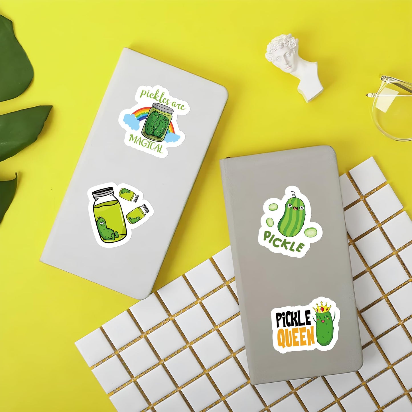 BeYumi 1000-Piece Pickle Cartoon Sticker Set – Waterproof Vinyl for Scrapbooking, Bottles, and More
