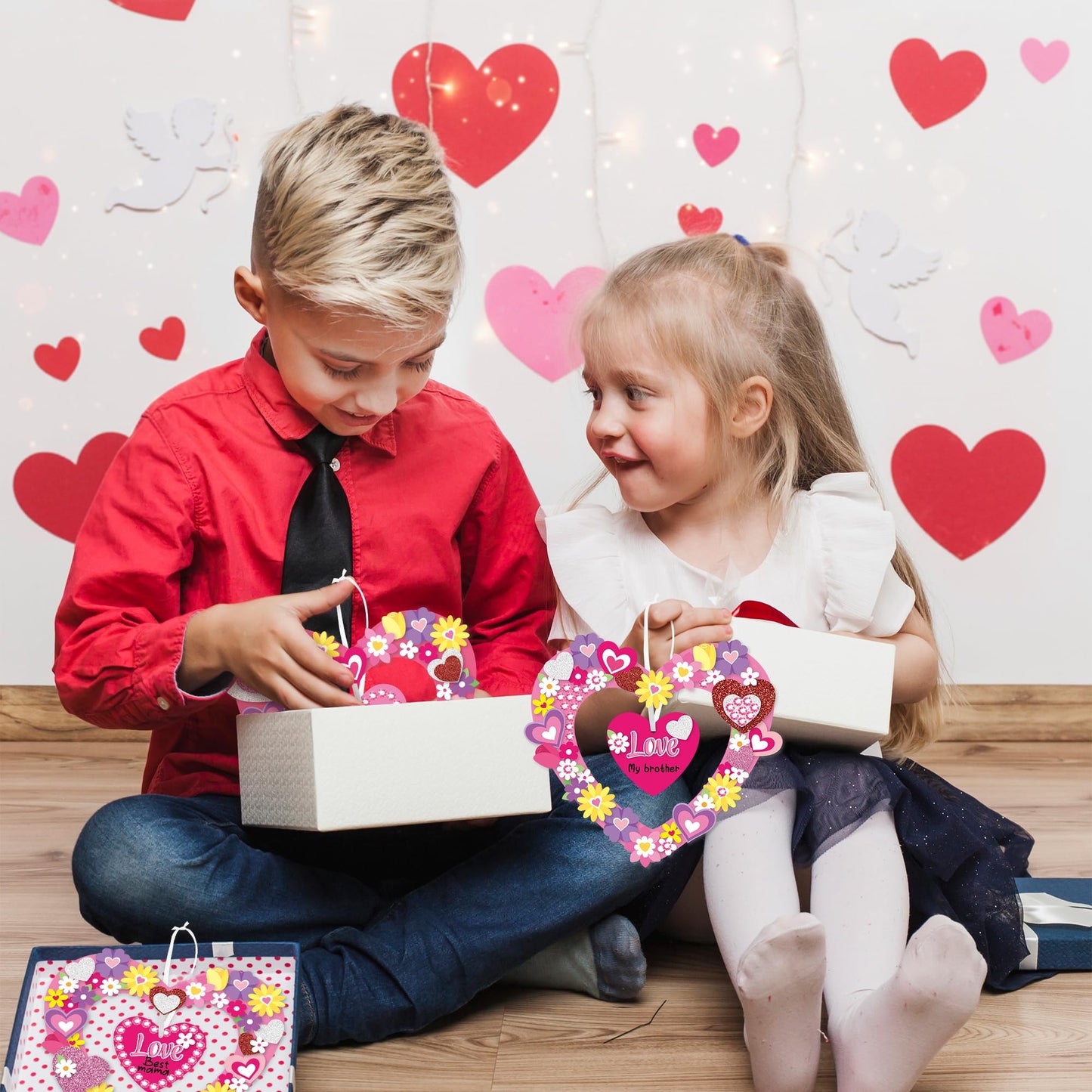 BeYumi Heart Wreath Craft Kit – 48Pcs Valentine’s DIY Decor & Gift