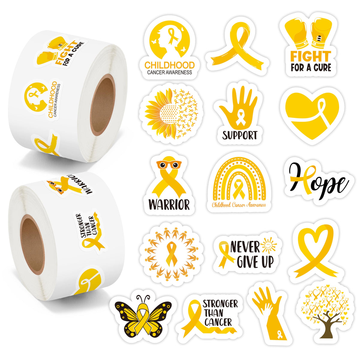 BeYumi Childhood Cancer Awareness Sticker Set – 1000 Pcs (2 Rolls), Waterproof Vinyl