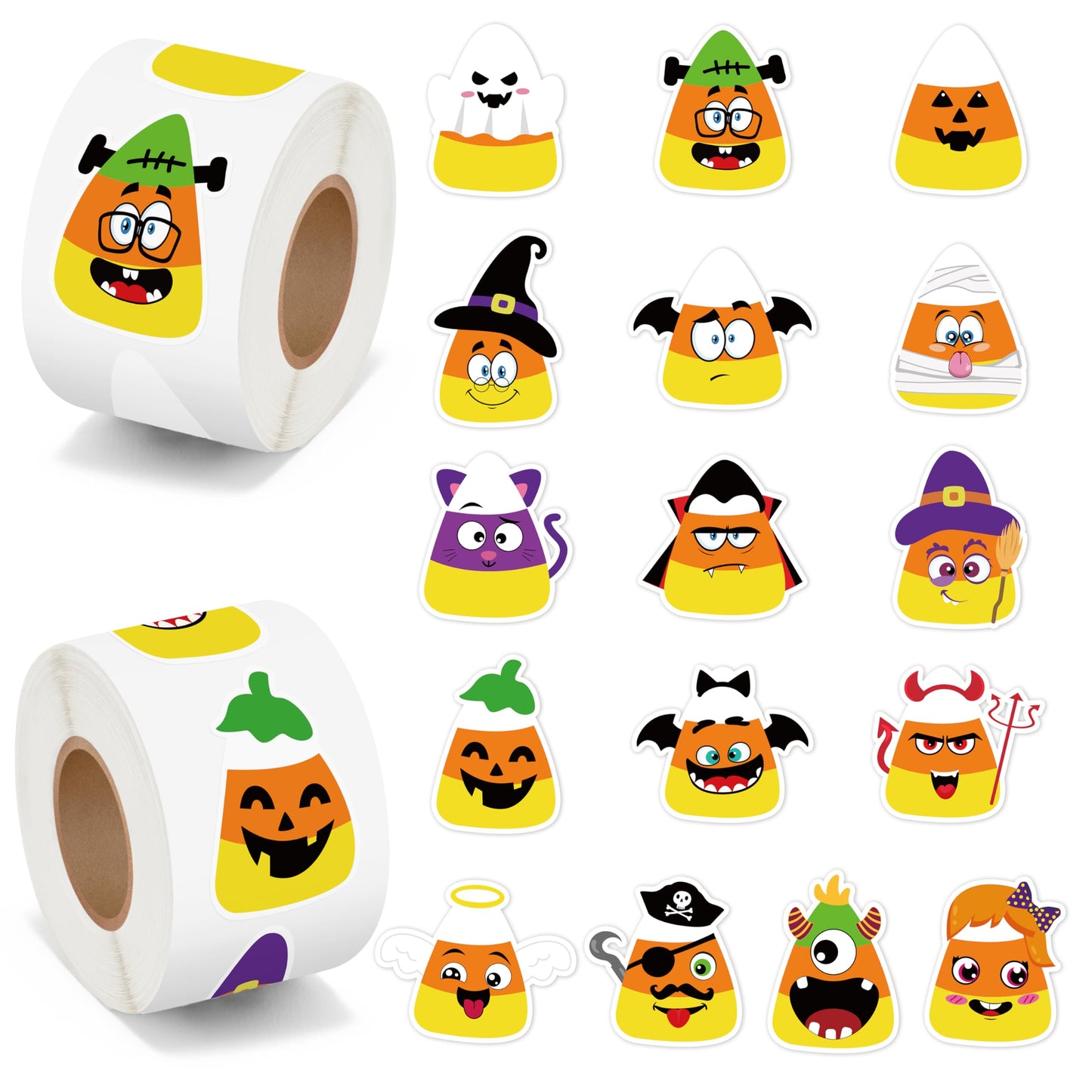 BeYumi Halloween Candy Corn Stickers – 1000 Pcs, 2 Rolls, Waterproof Vinyl