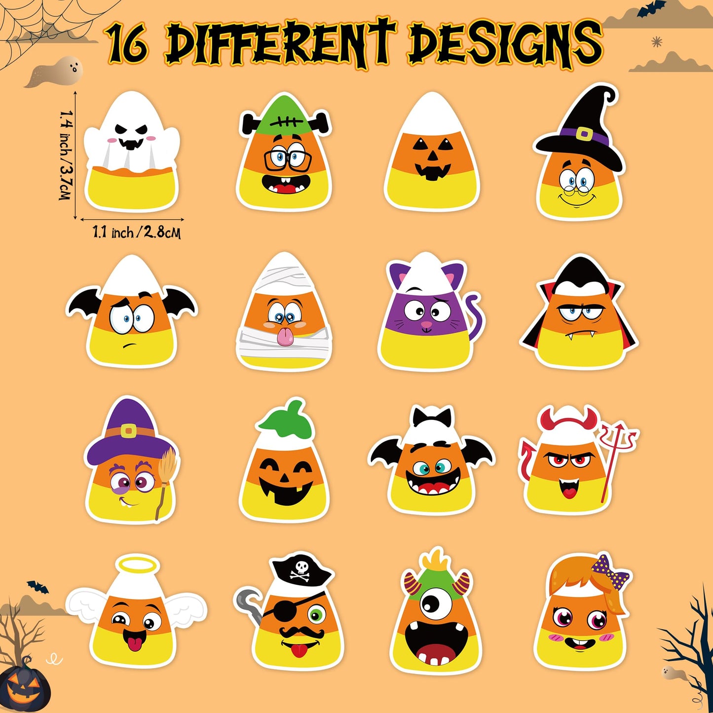 BeYumi Halloween Candy Corn Stickers – 1000 Pcs, 2 Rolls, Waterproof Vinyl