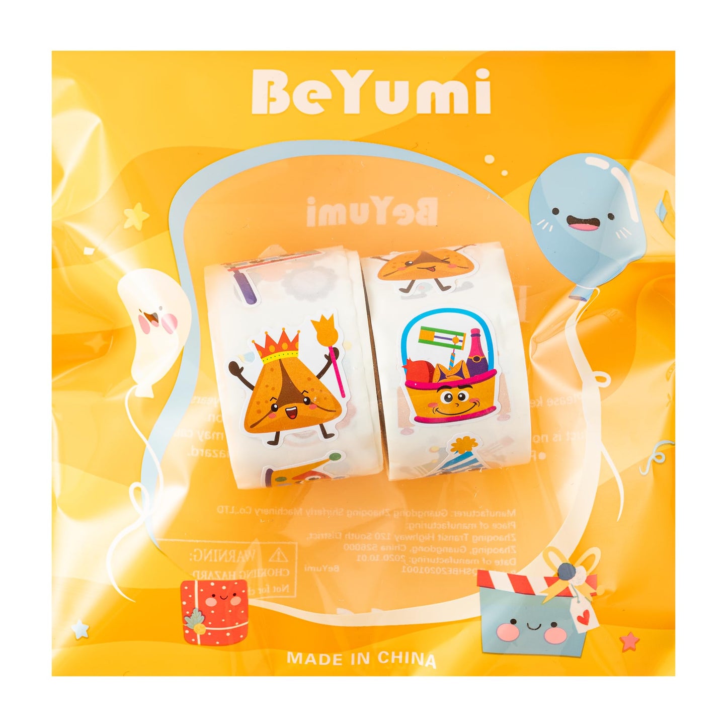 BeYumi Happy Purim Sticker Roll – 1000 Pcs in Two Rolls | Waterproof Vinyl Decals