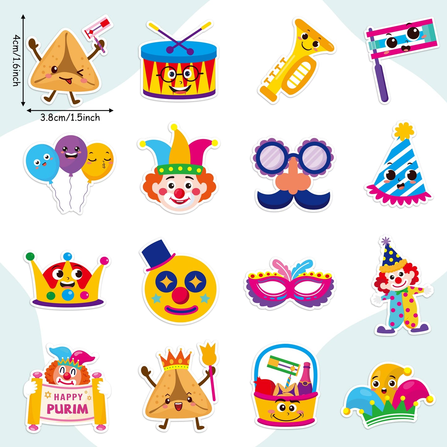 BeYumi Happy Purim Sticker Roll – 1000 Pcs in Two Rolls | Waterproof Vinyl Decals