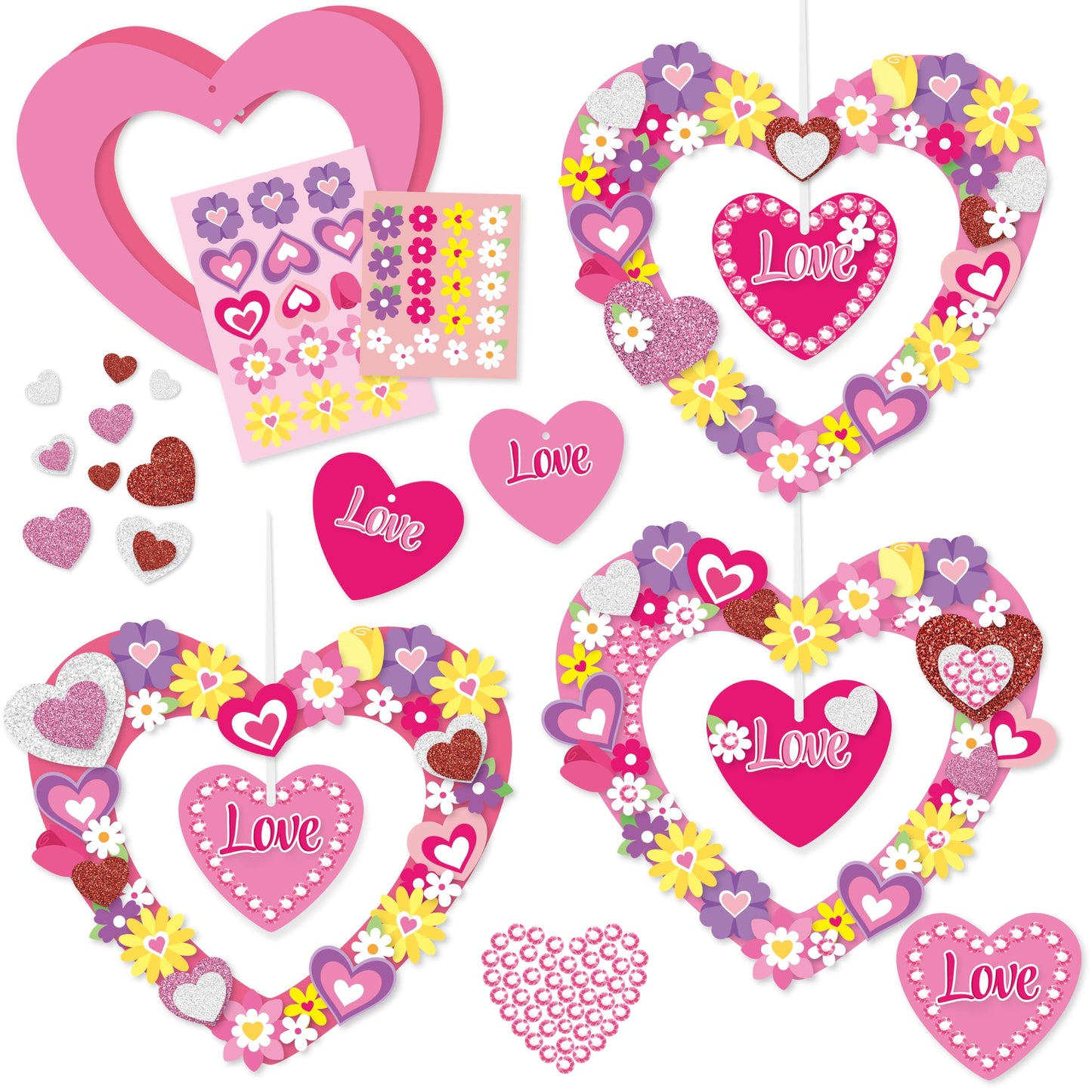 BeYumi Heart Wreath Craft Kit – 48Pcs Valentine’s DIY Decor & Gift