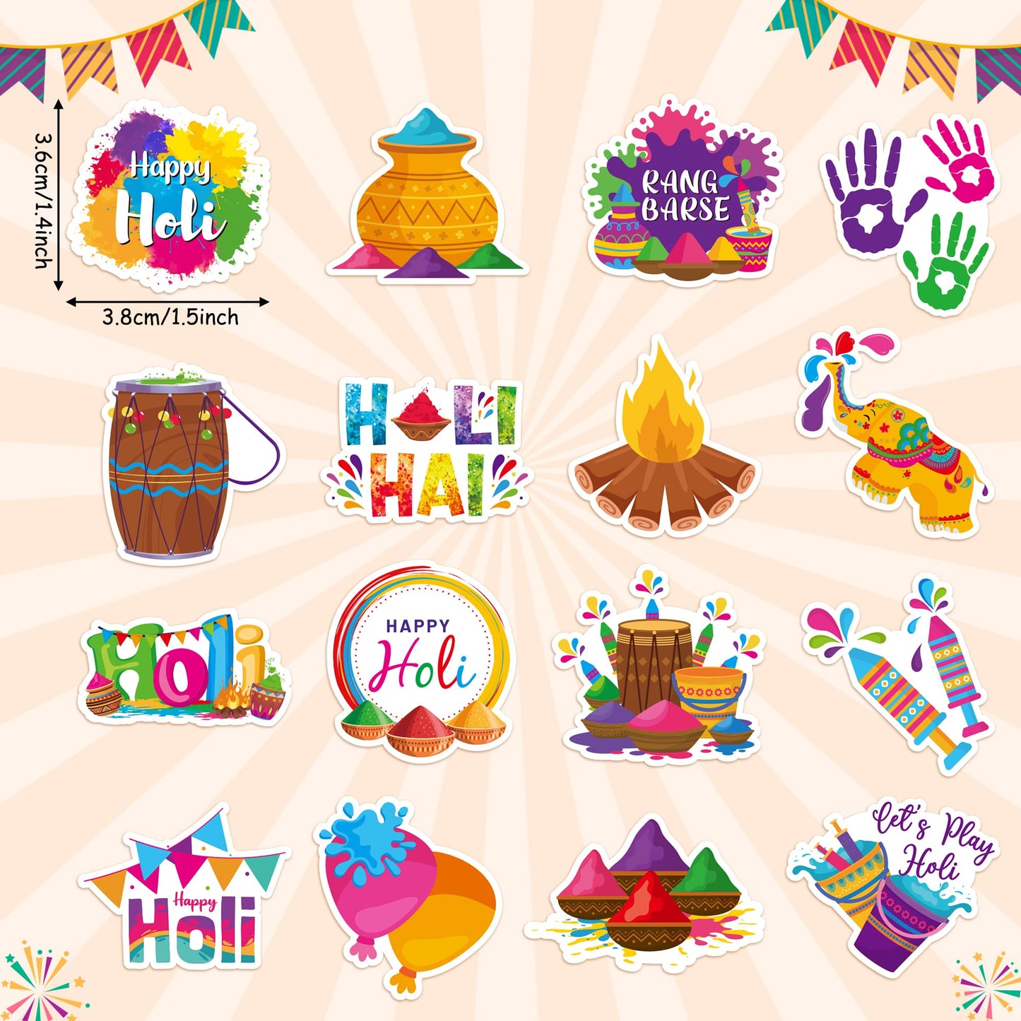 BeYumi Happy Holi Sticker Roll – 1000 Pcs, Waterproof Vinyl, Two Rolls