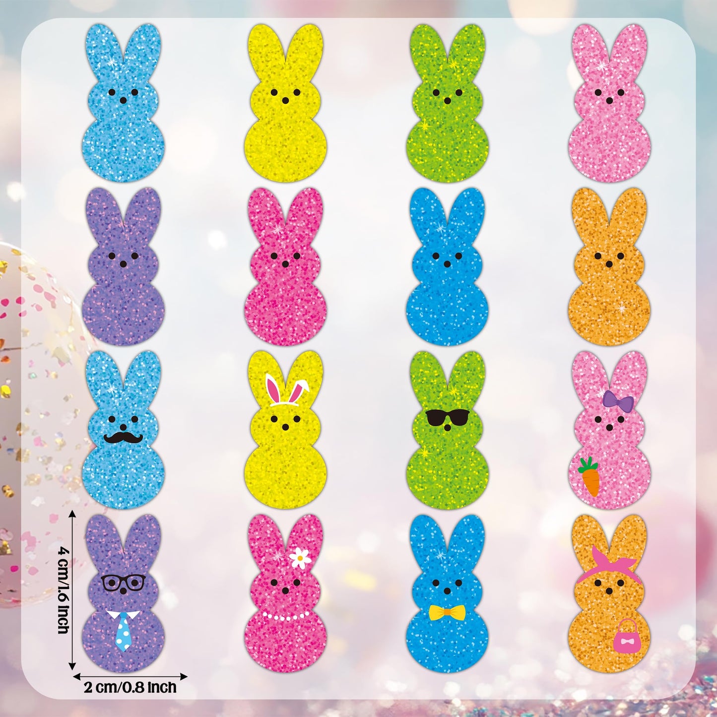 BeYumi Easter Laser Bunny Stickers – 1000 Pcs in 2 Rolls | Holographic Glitter Decals for Crafts