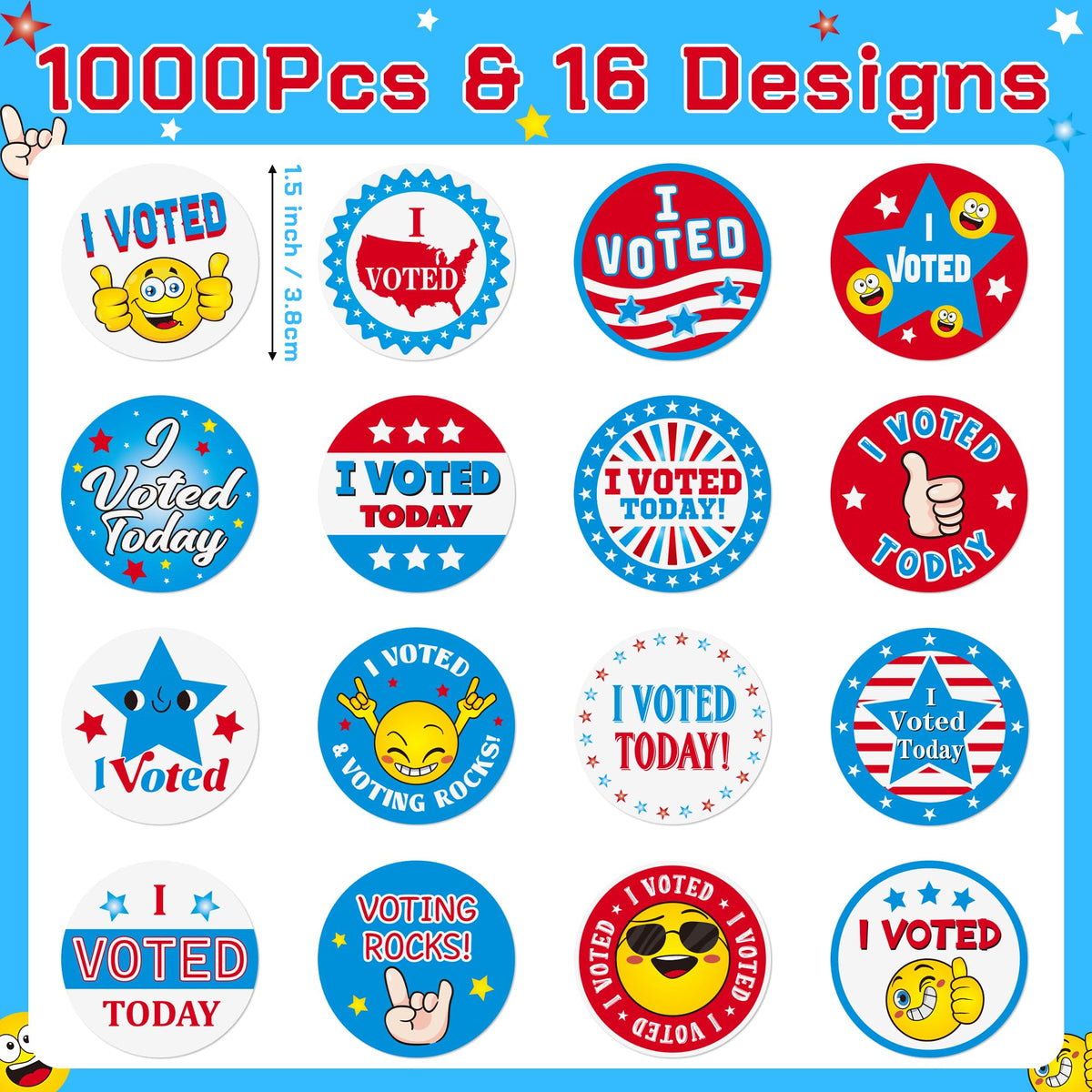 BeYumi I Voted Today Stickers – 1000 Pcs, 2 Rolls, Round Self-Adhesive Decals for Elections, Campaigns & Classroom