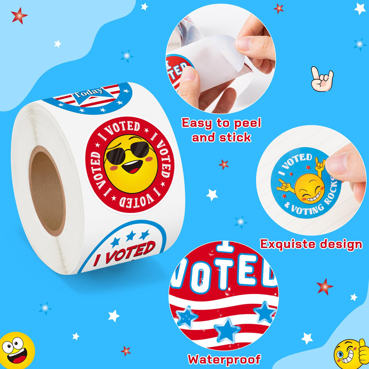 BeYumi I Voted Today Stickers – 1000 Pcs, 2 Rolls, Round Self-Adhesive Decals for Elections, Campaigns & Classroom