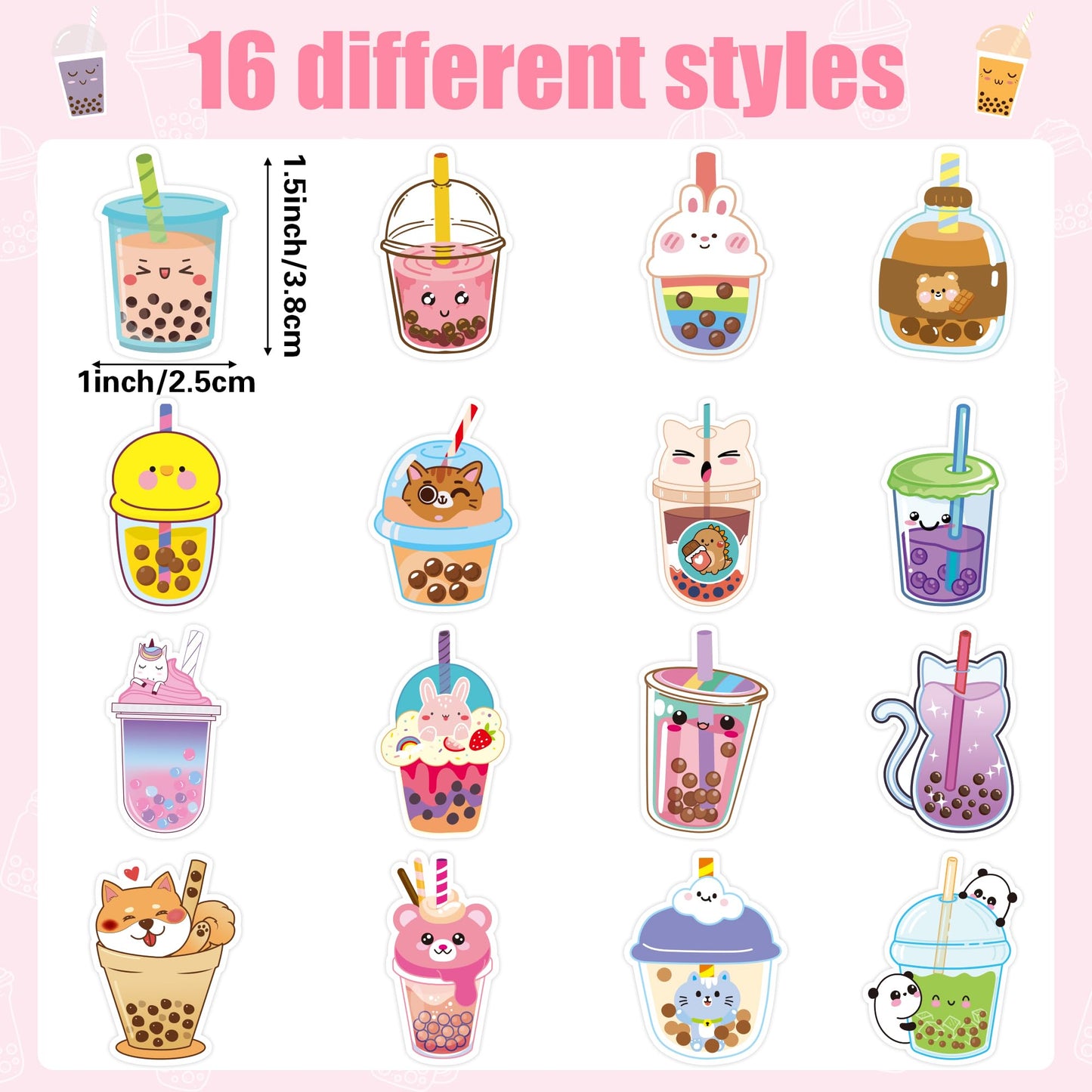 BeYumi Bubble Tea Sticker Roll – 1000 Pcs in 2 Rolls, Waterproof Vinyl, Cute Kawaii Decals