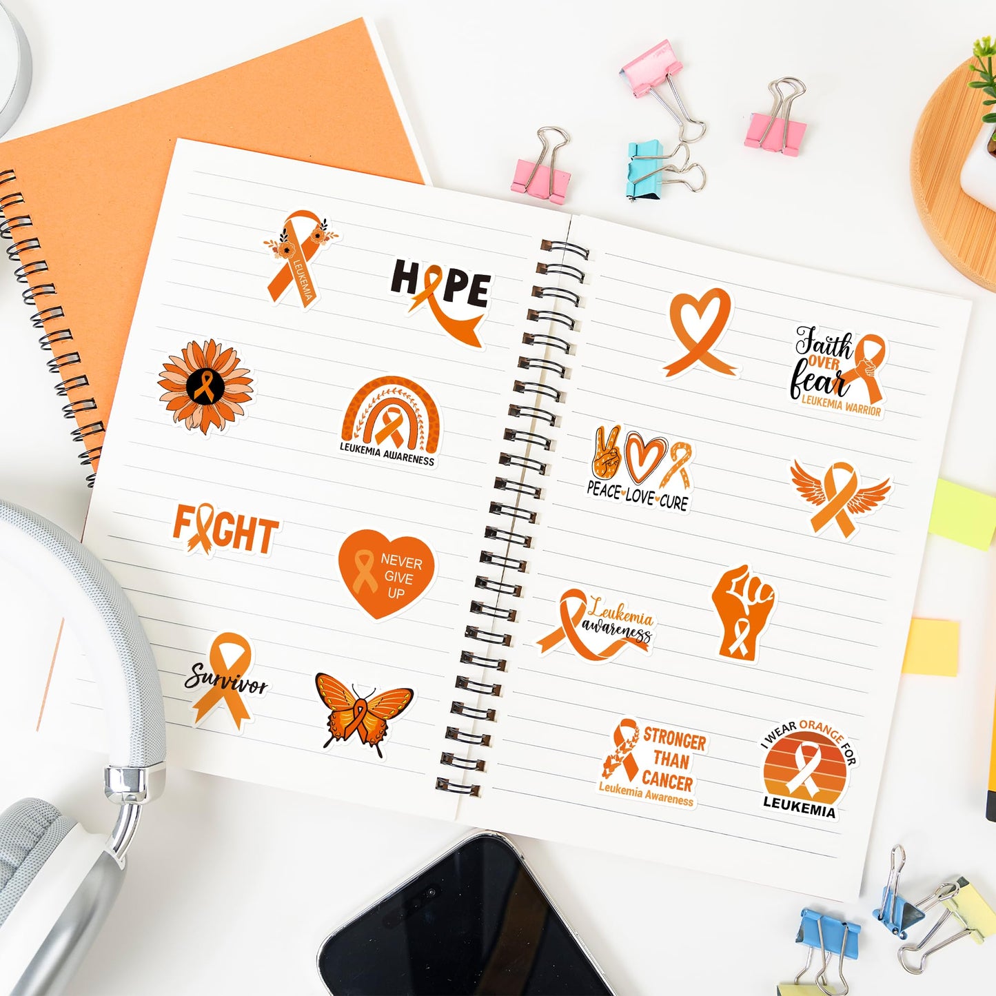 BeYumi Leukemia Awareness Orange Sticker — 1000 Pcs in 2 Rolls | Waterproof Vinyl Decals