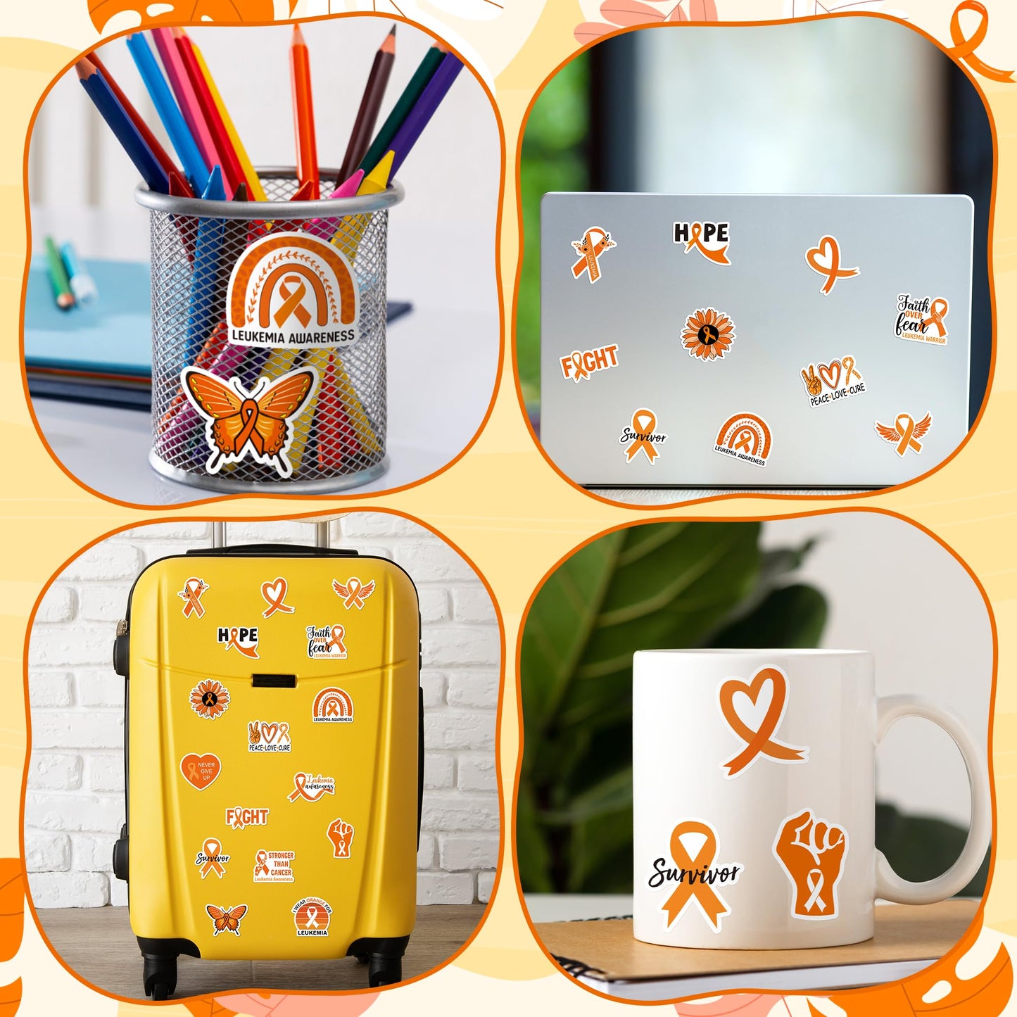 BeYumi Leukemia Awareness Orange Sticker — 1000 Pcs in 2 Rolls | Waterproof Vinyl Decals