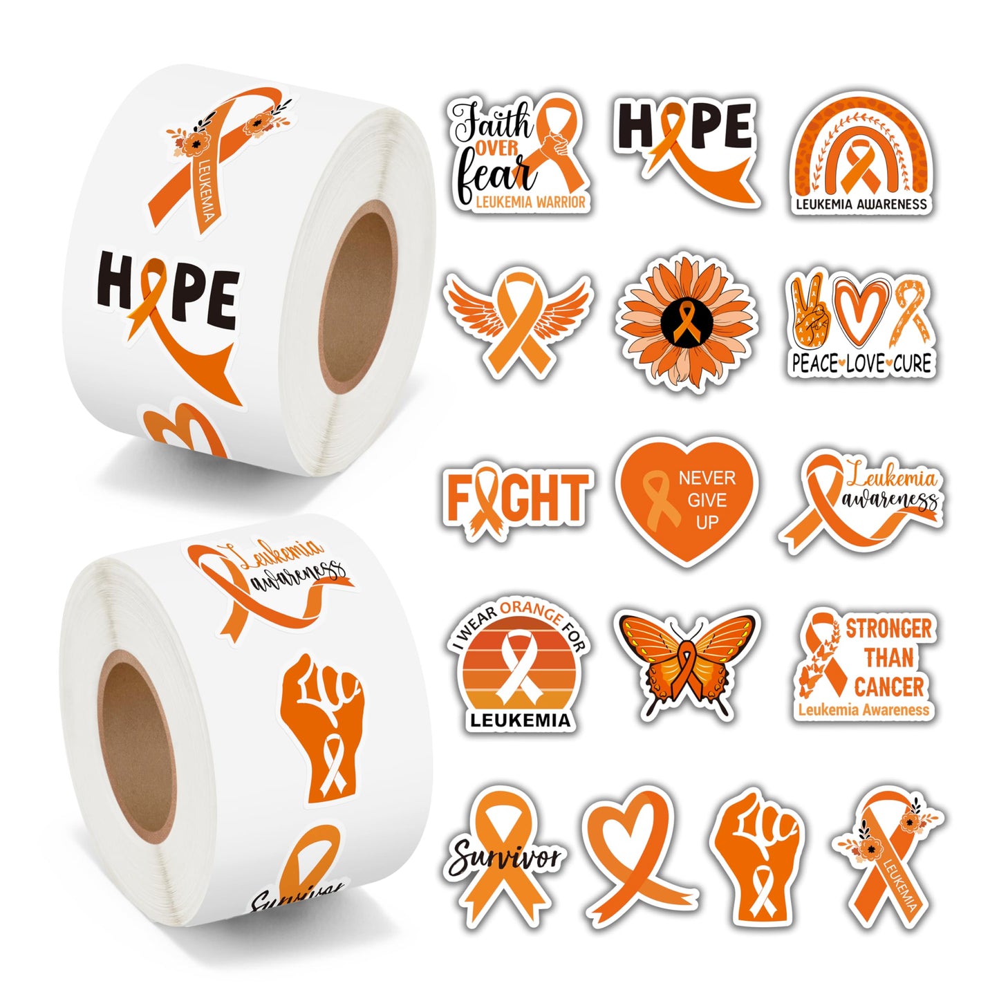 BeYumi Leukemia Awareness Orange Sticker — 1000 Pcs in 2 Rolls | Waterproof Vinyl Decals
