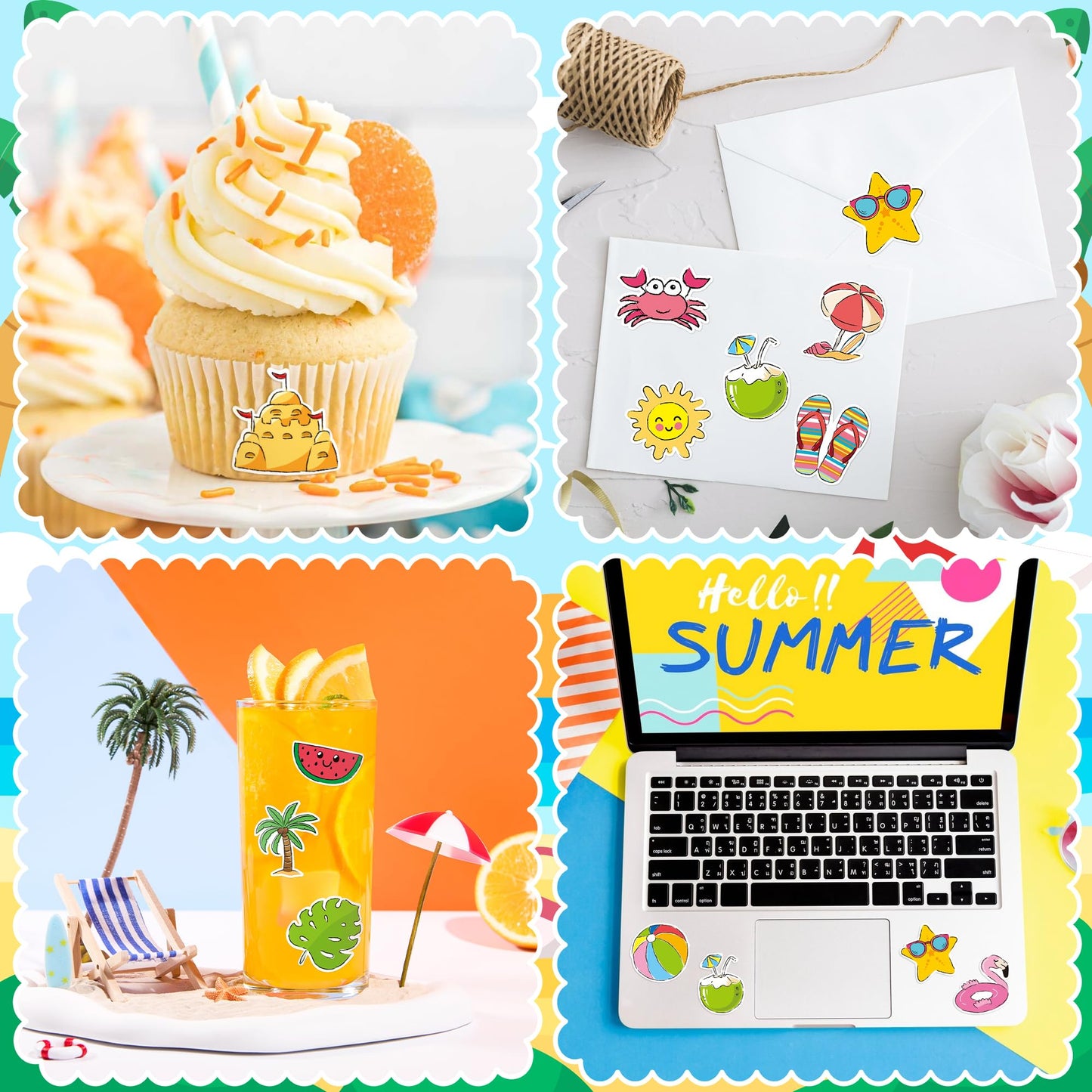 BeYumi Summer Beach Roll Stickers – 1000 Waterproof Vinyl Stickers in 2 Rolls