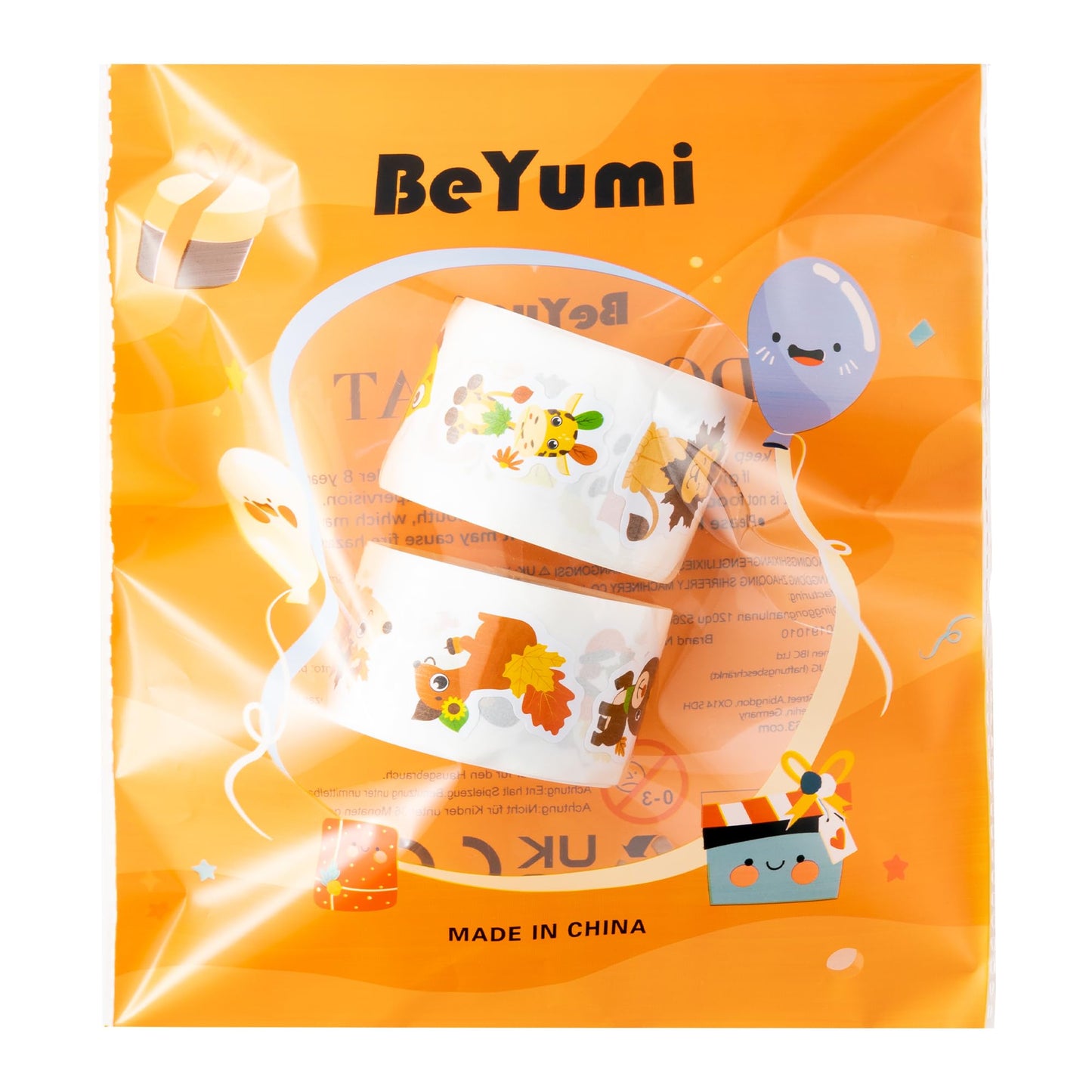 BeYumi Maple Leaves Animals Stickers – 1000 Pcs in 2 Rolls for Autumn & Thanksgiving