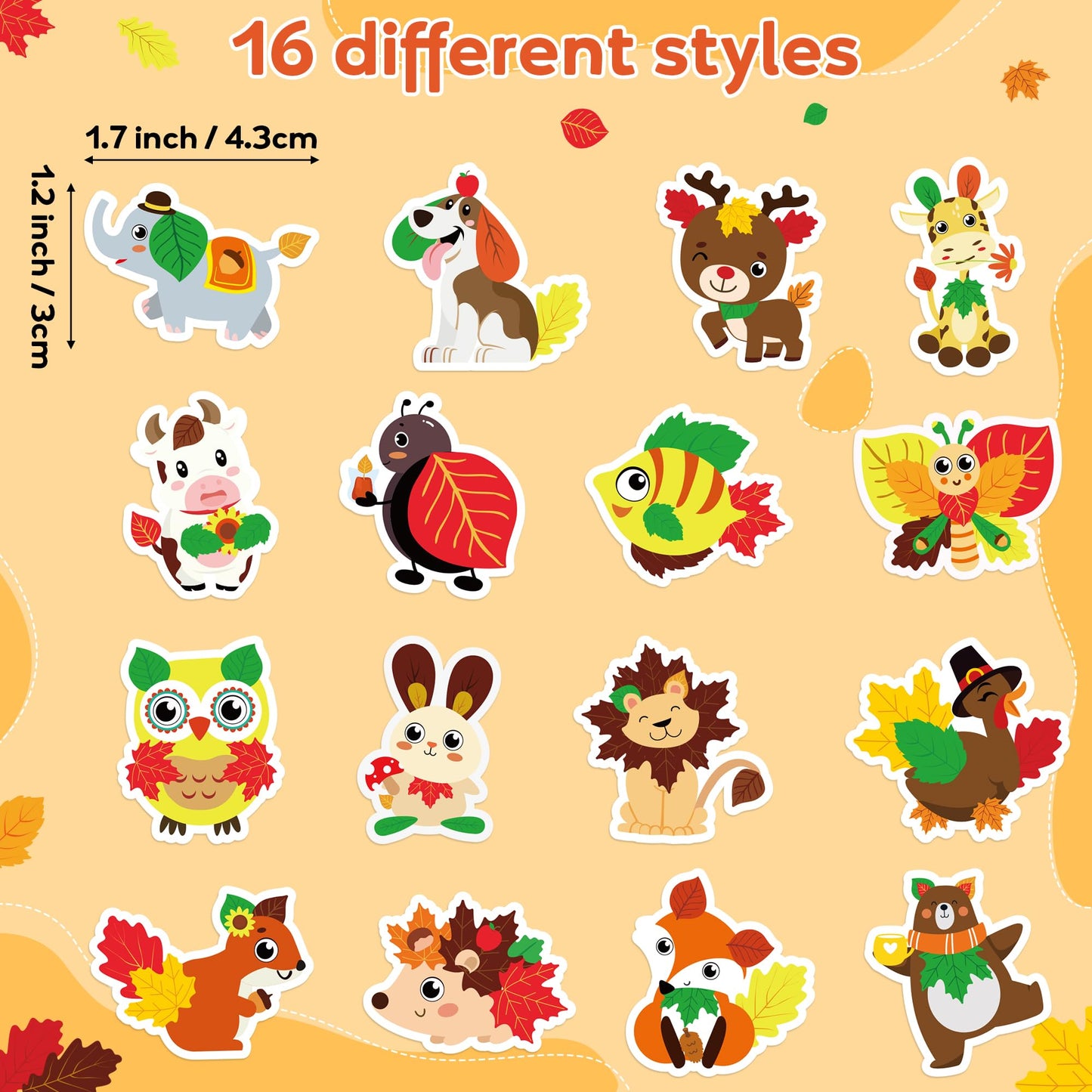 BeYumi Maple Leaves Animals Stickers – 1000 Pcs in 2 Rolls for Autumn & Thanksgiving