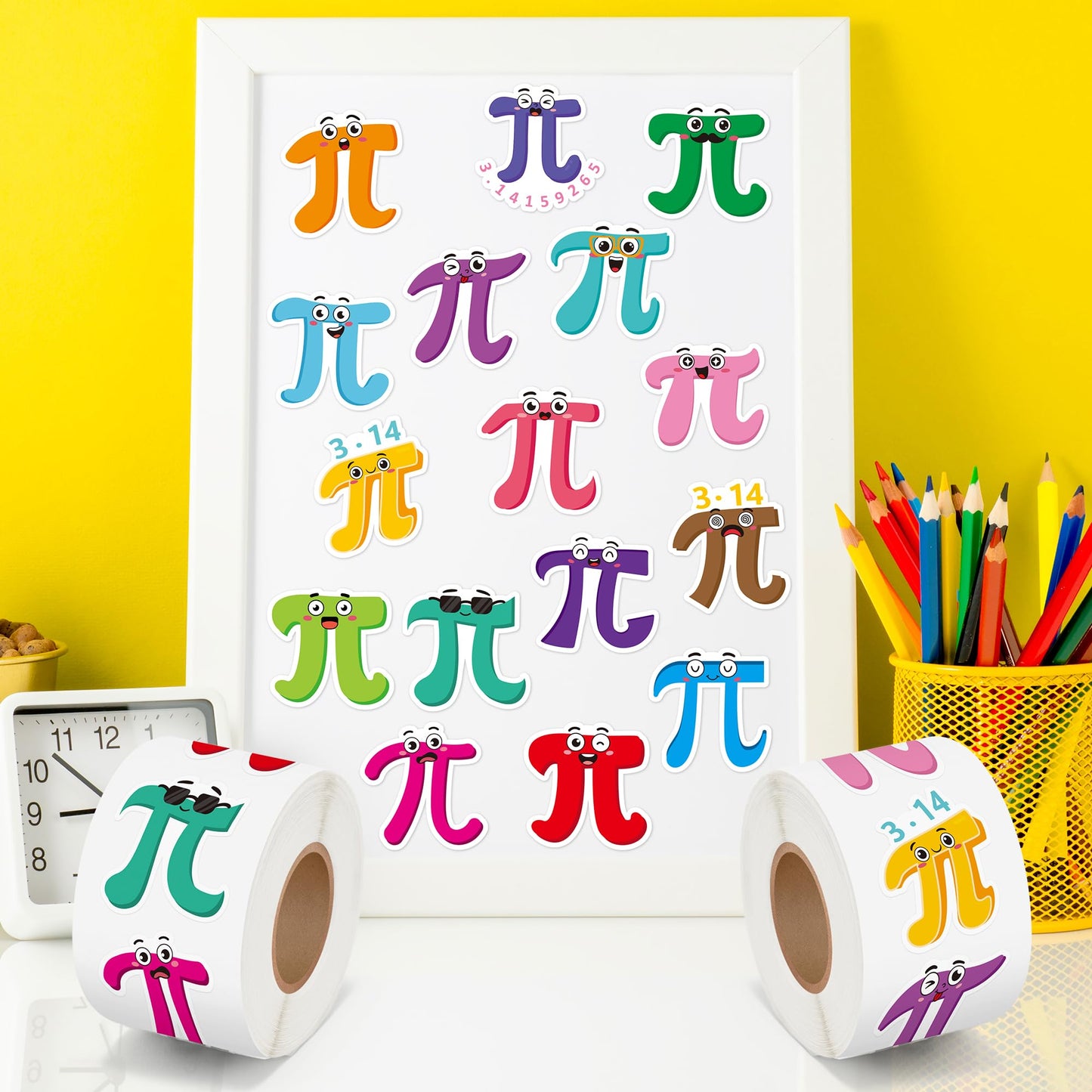 BeYumi Pi Day Sticker Roll – 1000 Pcs Cute Math Themed Vinyl Stickers (Waterproof)