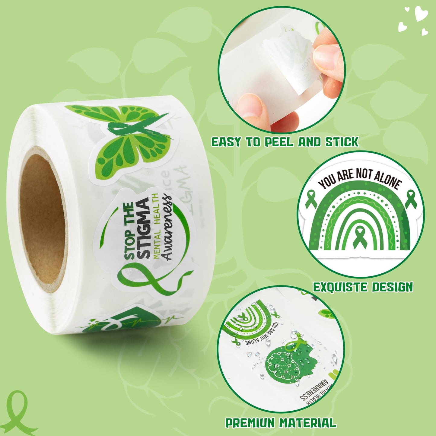 BeYumi Mental Health Awareness Stickers – 1000 Pcs, 2 Rolls, Waterproof Vinyl