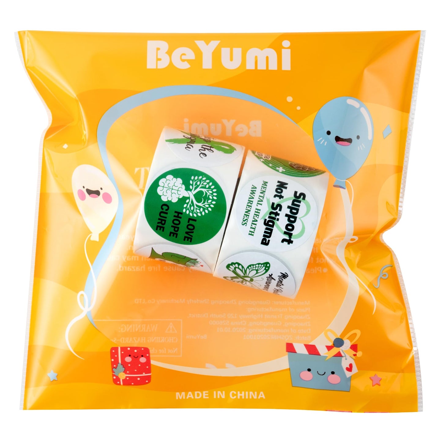 BeYumi Mental Health Awareness Stickers – 1000 Pcs in 2 Rolls, Green Ribbon Design