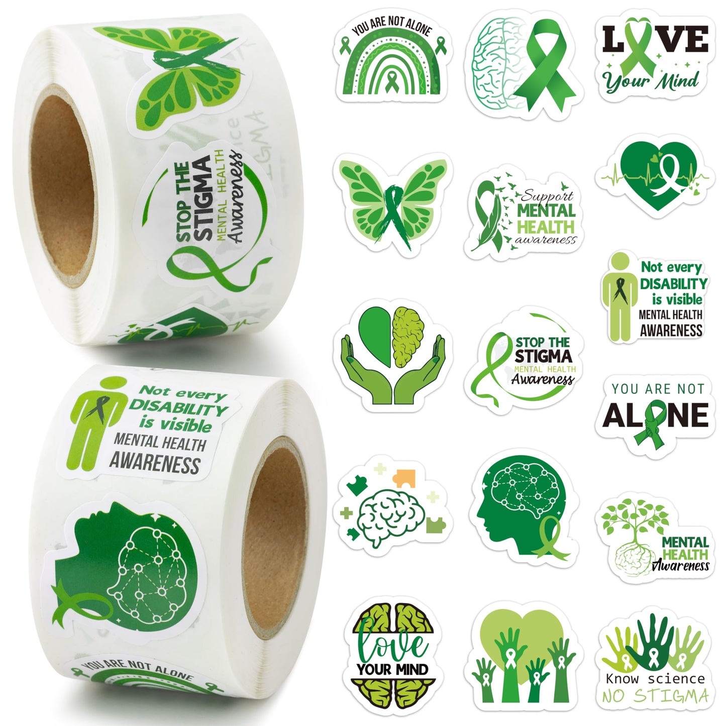 BeYumi Mental Health Awareness Stickers – 1000 Pcs, 2 Rolls, Waterproof Vinyl