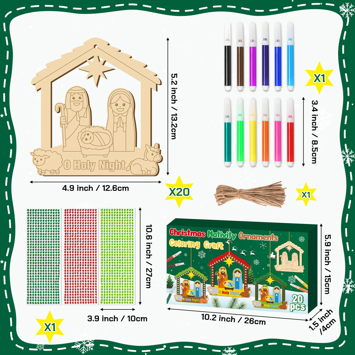 BeYumi Christmas Wooden House Craft Kit – Nativity Decor with Gem Stickers