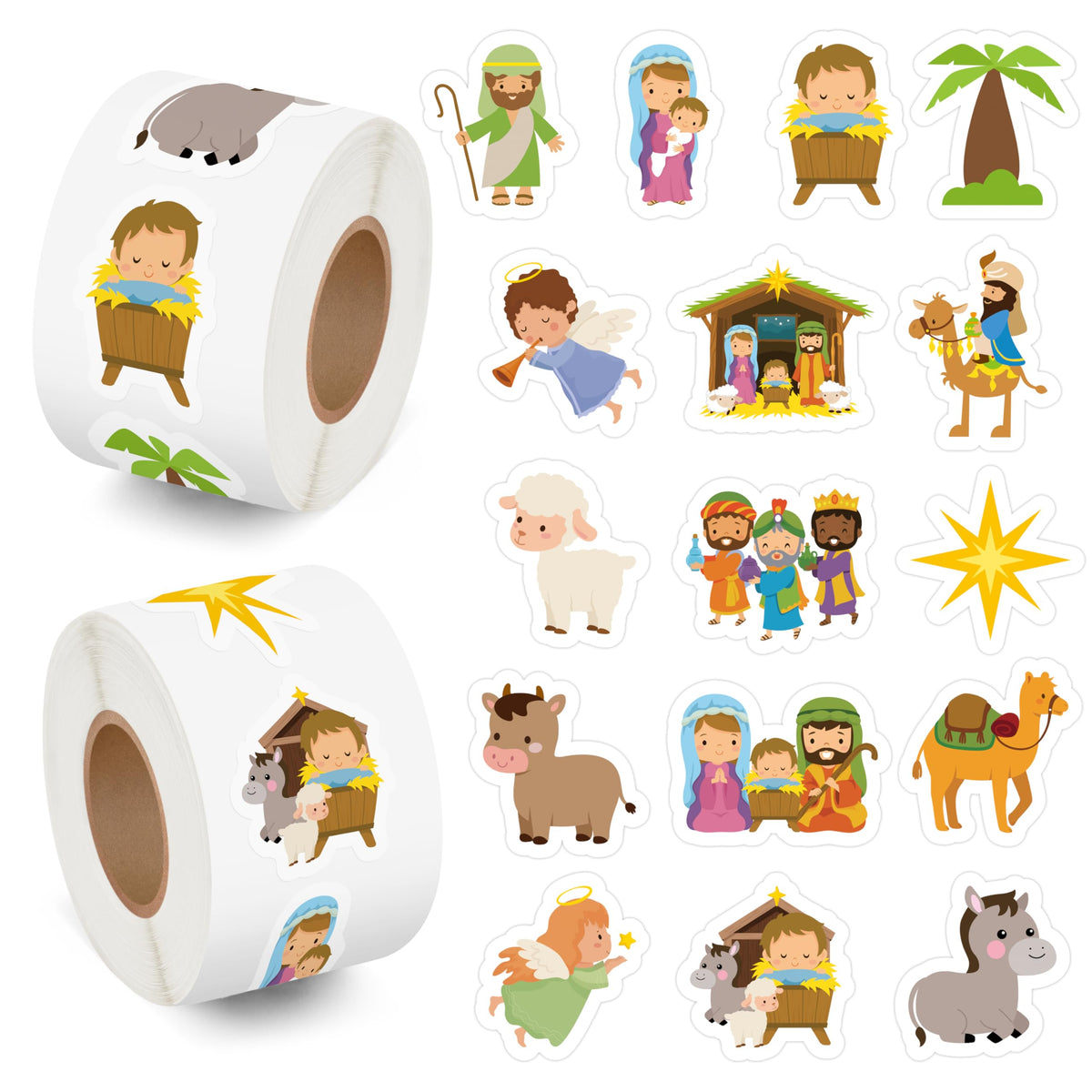 BeYumi Christmas Nativity Sticker Set — 1000 Pcs on 2 Rolls, Waterproof Vinyl