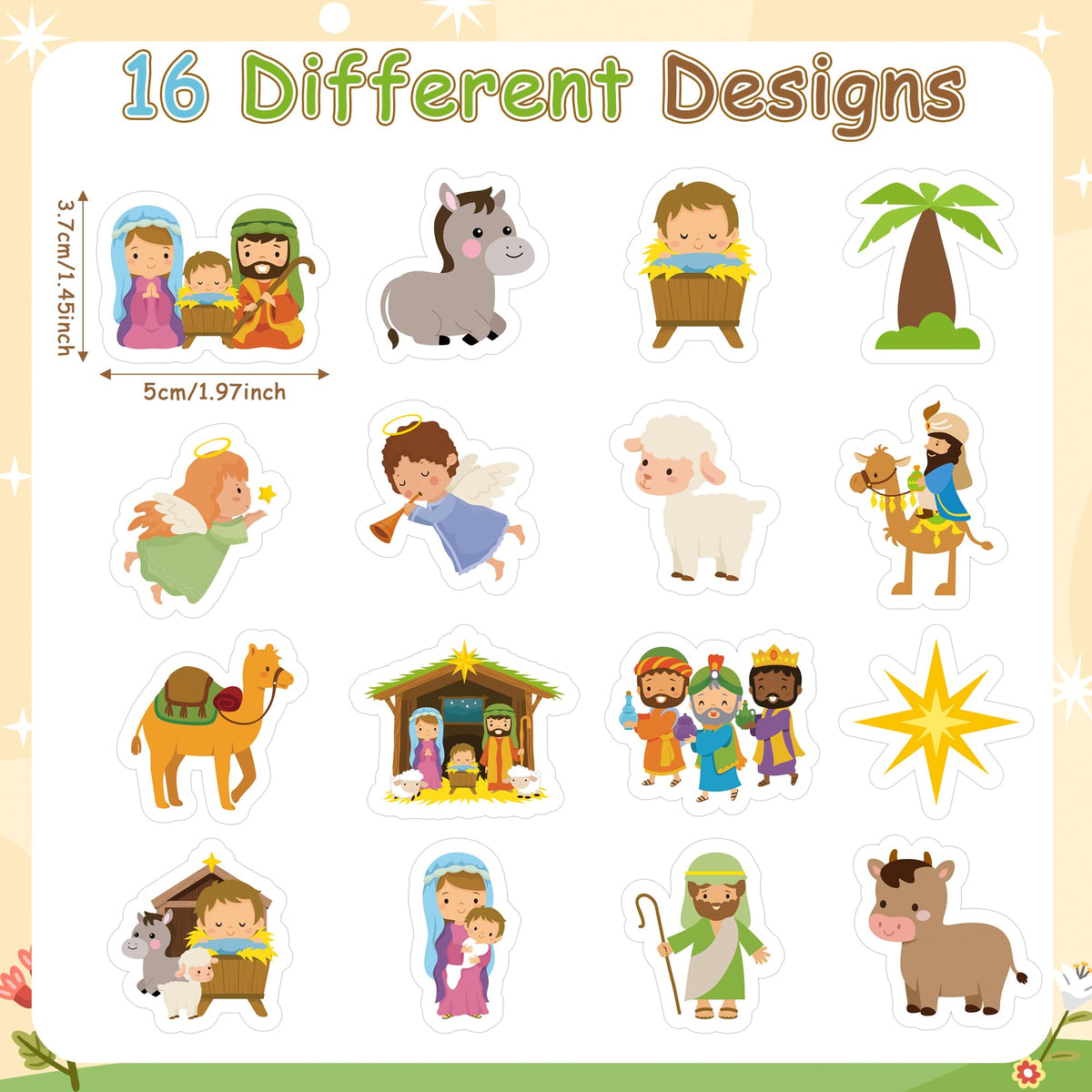 BeYumi Christmas Nativity Sticker Set — 1000 Pcs on 2 Rolls, Waterproof Vinyl