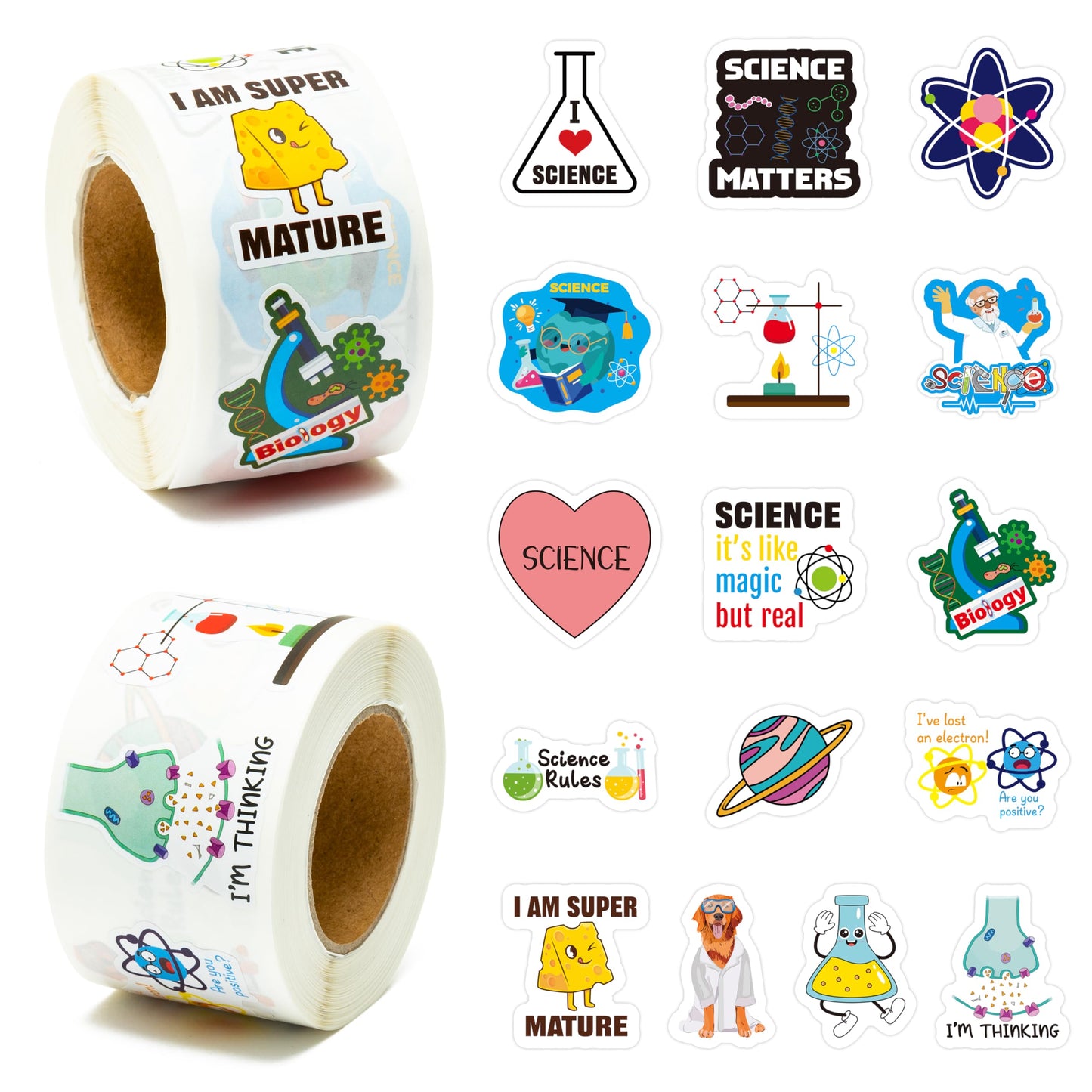 BeYumi Natural Sciences Roll Stickers – 1000 Biology Experiment Decals, 2 Rolls, Waterproof Vinyl