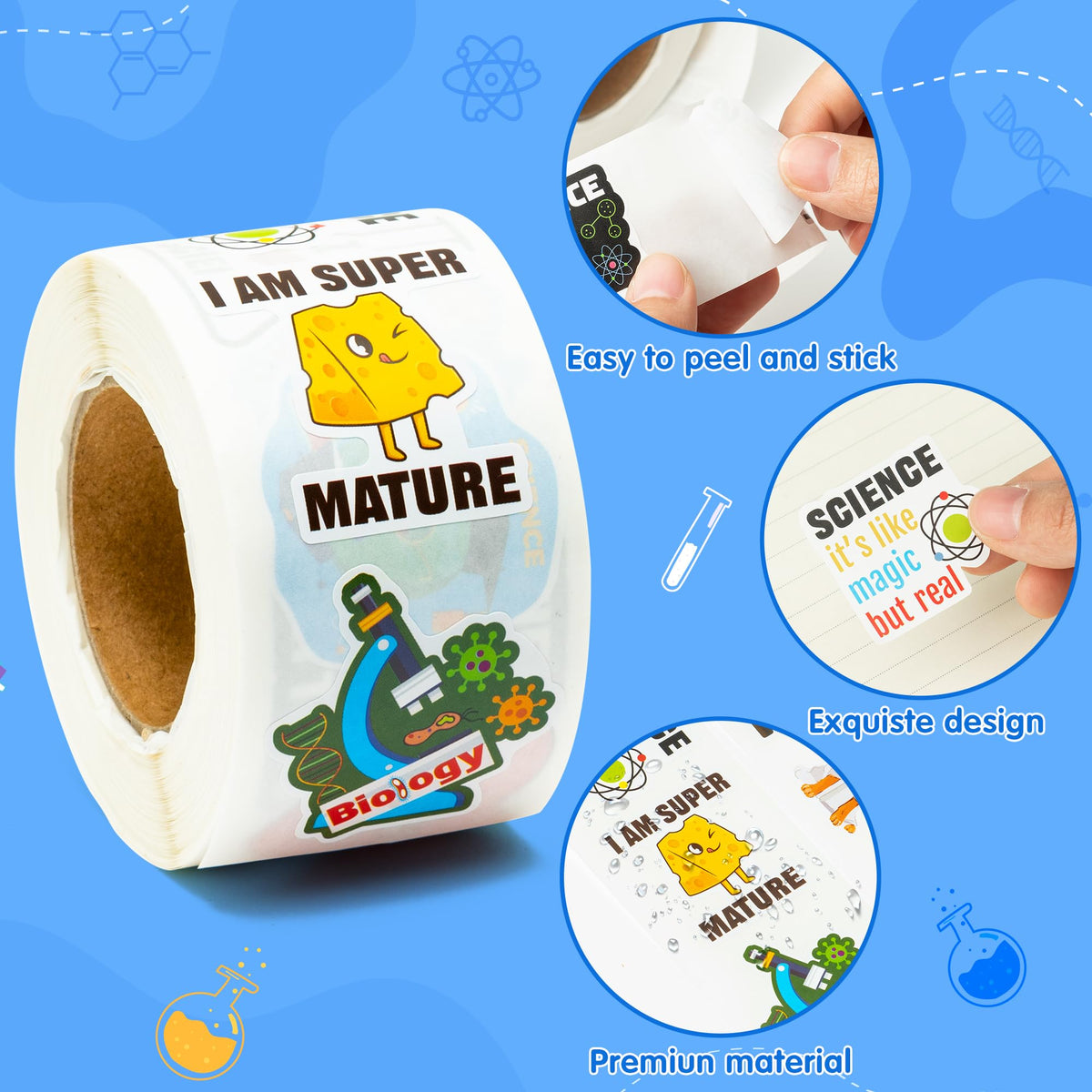 BeYumi Natural Sciences Roll Stickers – 1000 Biology Experiment Decals, 2 Rolls, Waterproof Vinyl