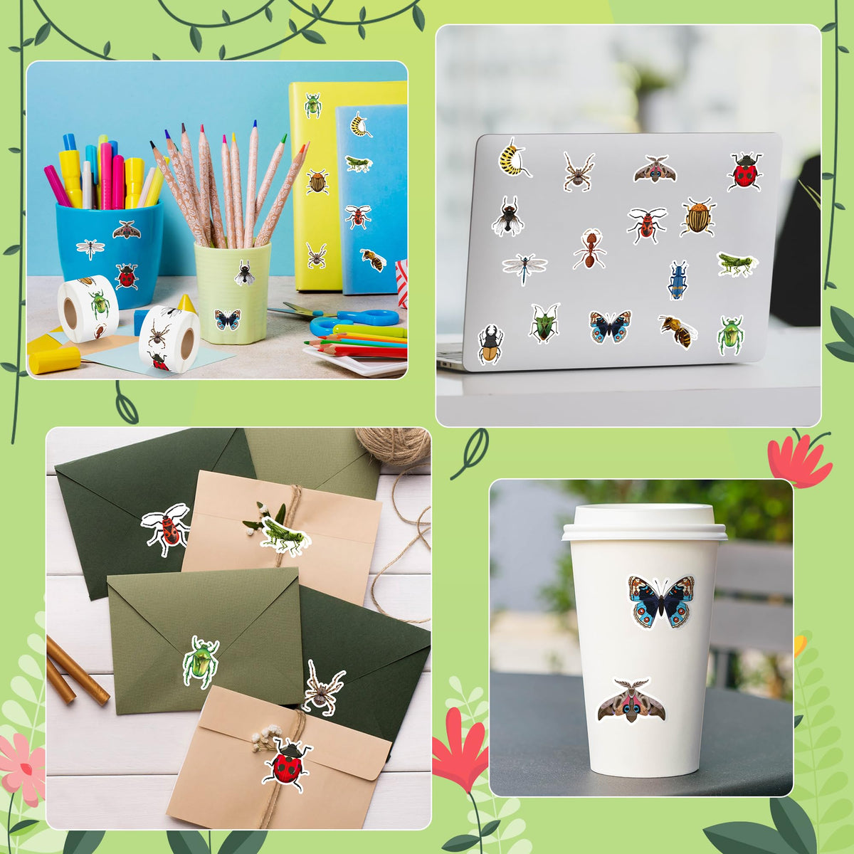 BeYumi Spring Insect Animals Stickers – 1000 Pcs in 2 Rolls for Kids, Party Favors, Classroom Decor