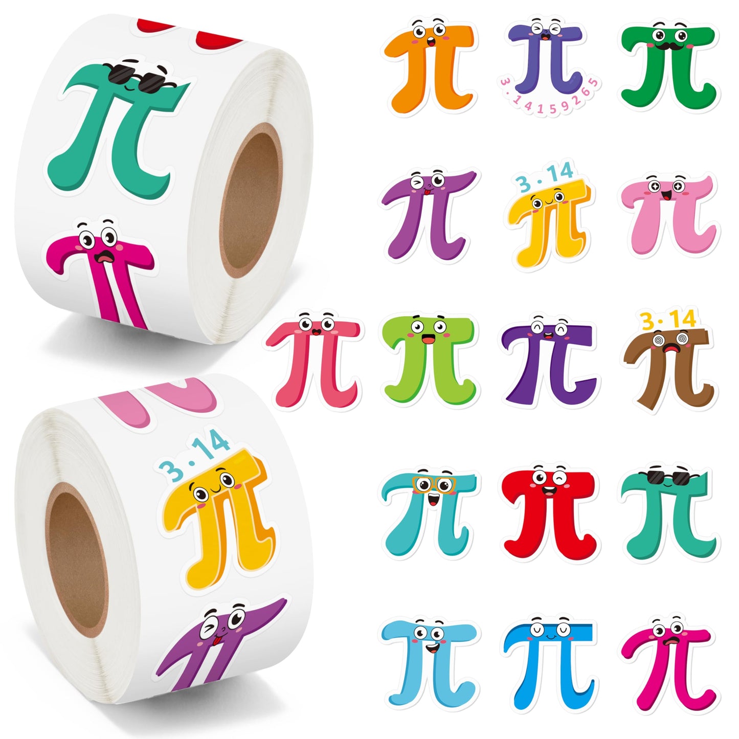 BeYumi Pi Day Sticker Roll – 1000 Pcs Cute Math Themed Vinyl Stickers (Waterproof)